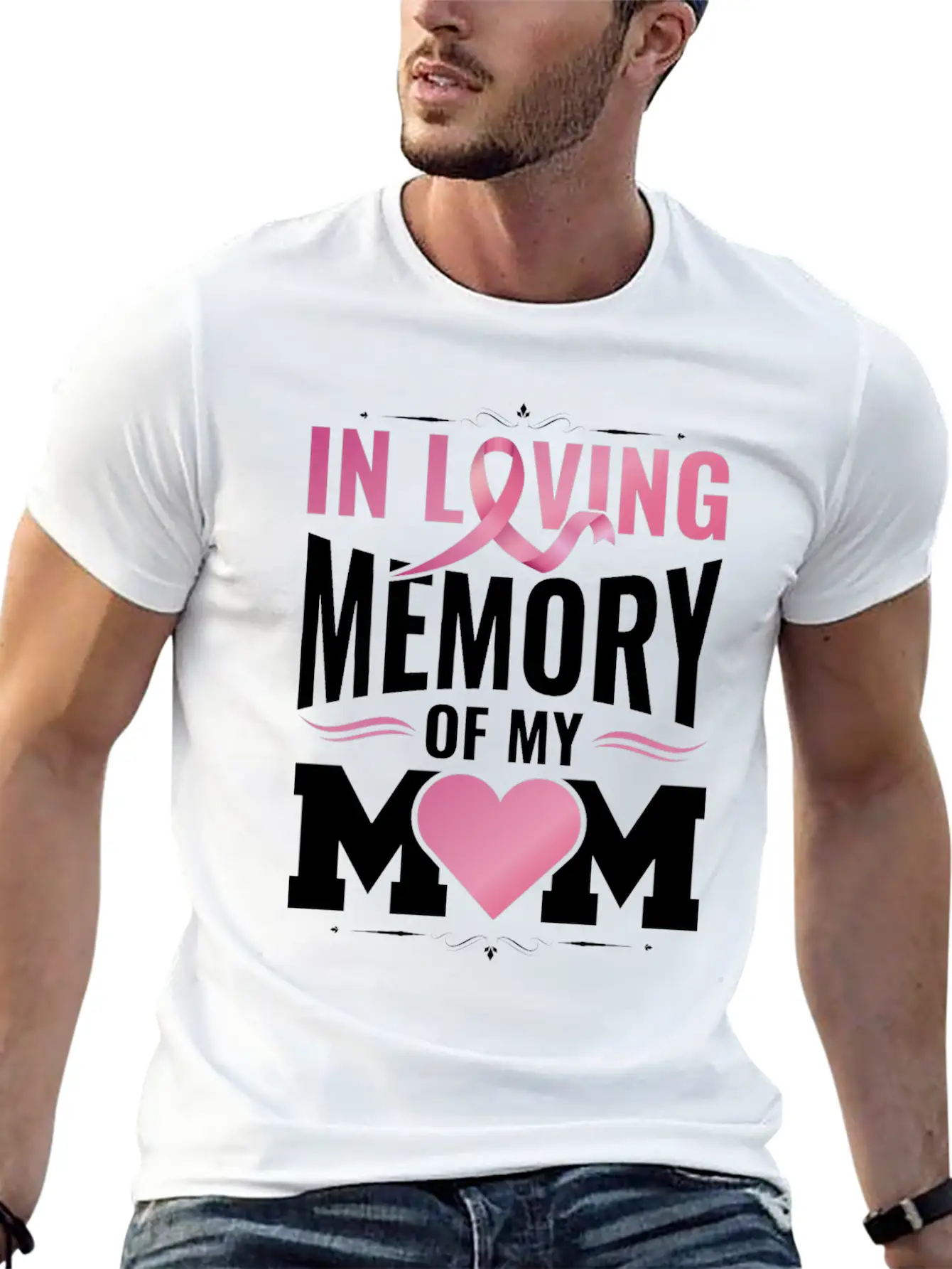 Breast Cancer Remembering Mom Cancer Awareness Unisex Short Sleeve Soft Cotton T-Shirt – Casual Everyday Wear