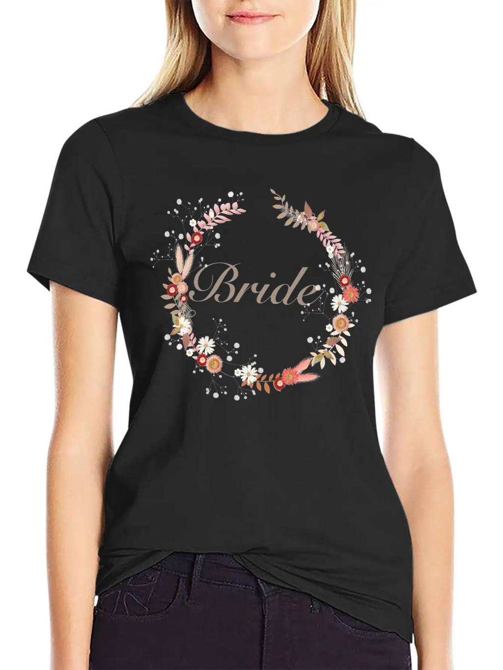 Bridal Wreaths In Delicate Colors With Lettering Stylish Everyday T-Shirt – Unisex Basic Cotton Tee