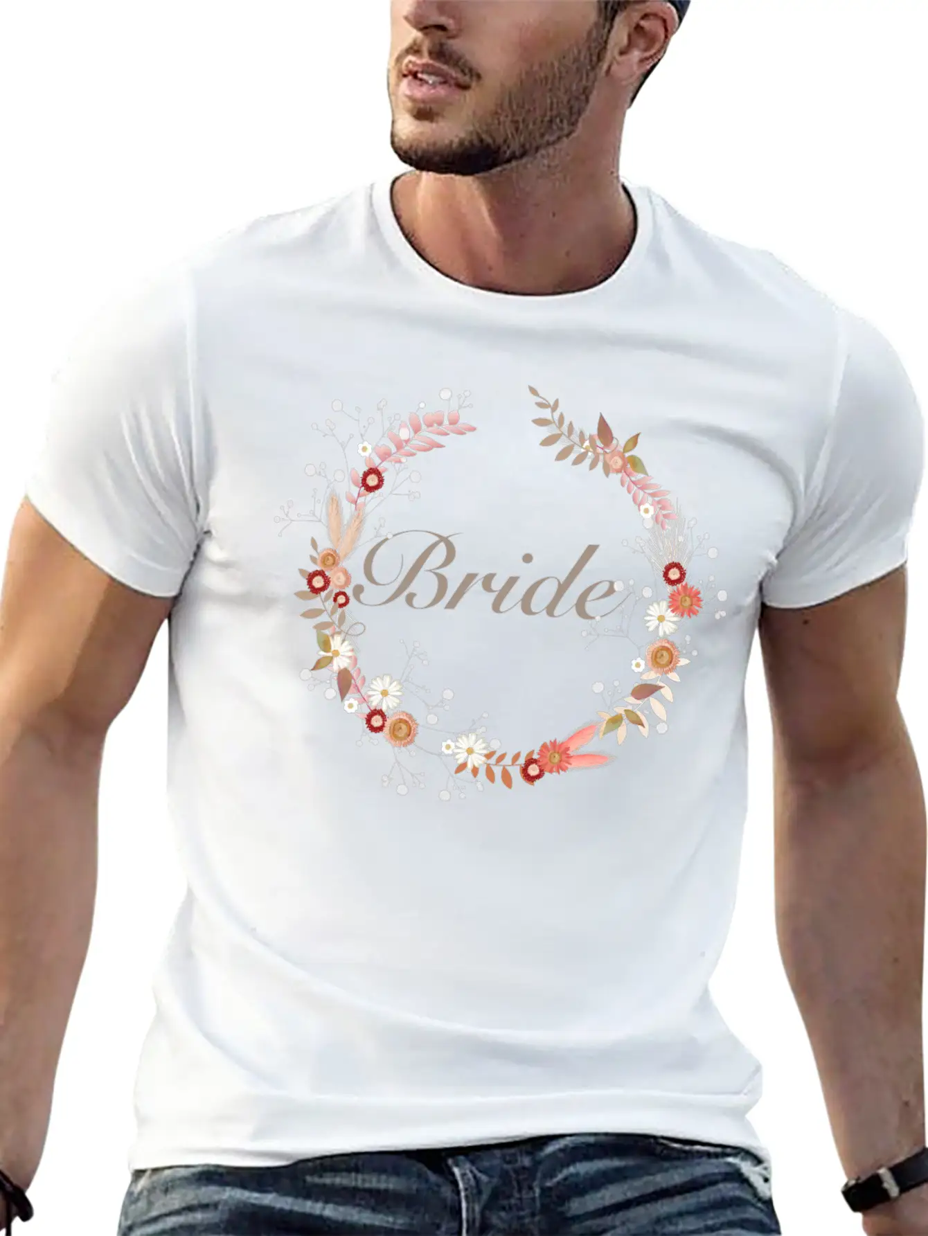 Bridal Wreaths In Delicate Colors With Lettering Stylish Everyday T-Shirt – Unisex Basic Cotton Tee