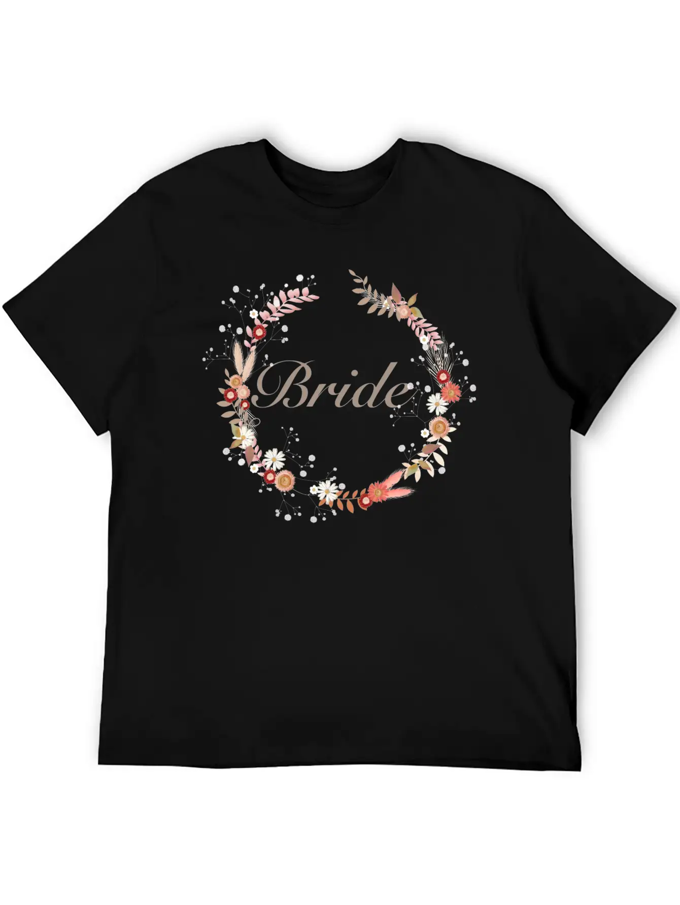 Bridal Wreaths In Delicate Colors With Lettering Stylish Everyday T-Shirt – Unisex Basic Cotton Tee