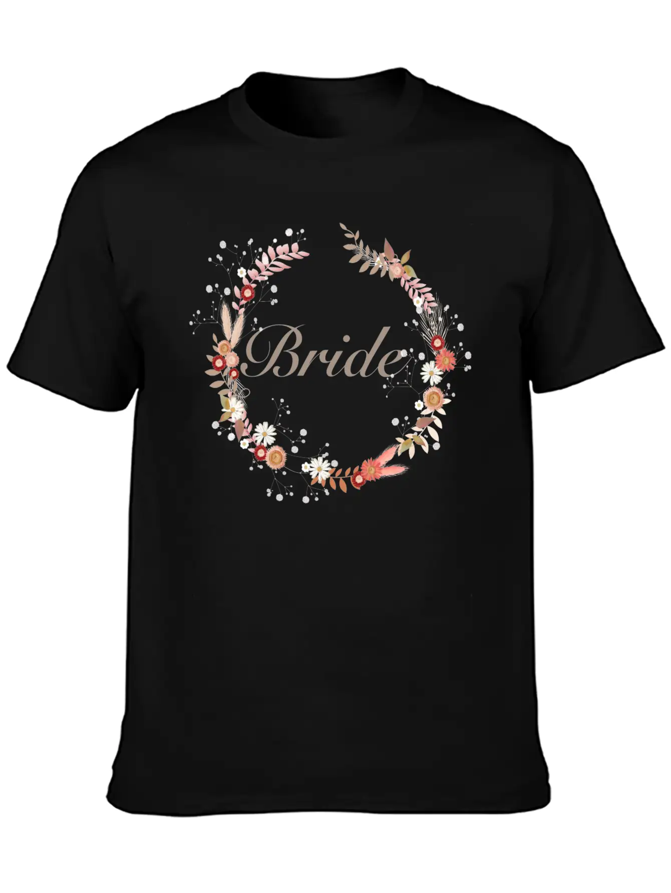 Bridal Wreaths In Delicate Colors With Lettering Stylish Everyday T-Shirt – Unisex Basic Cotton Tee