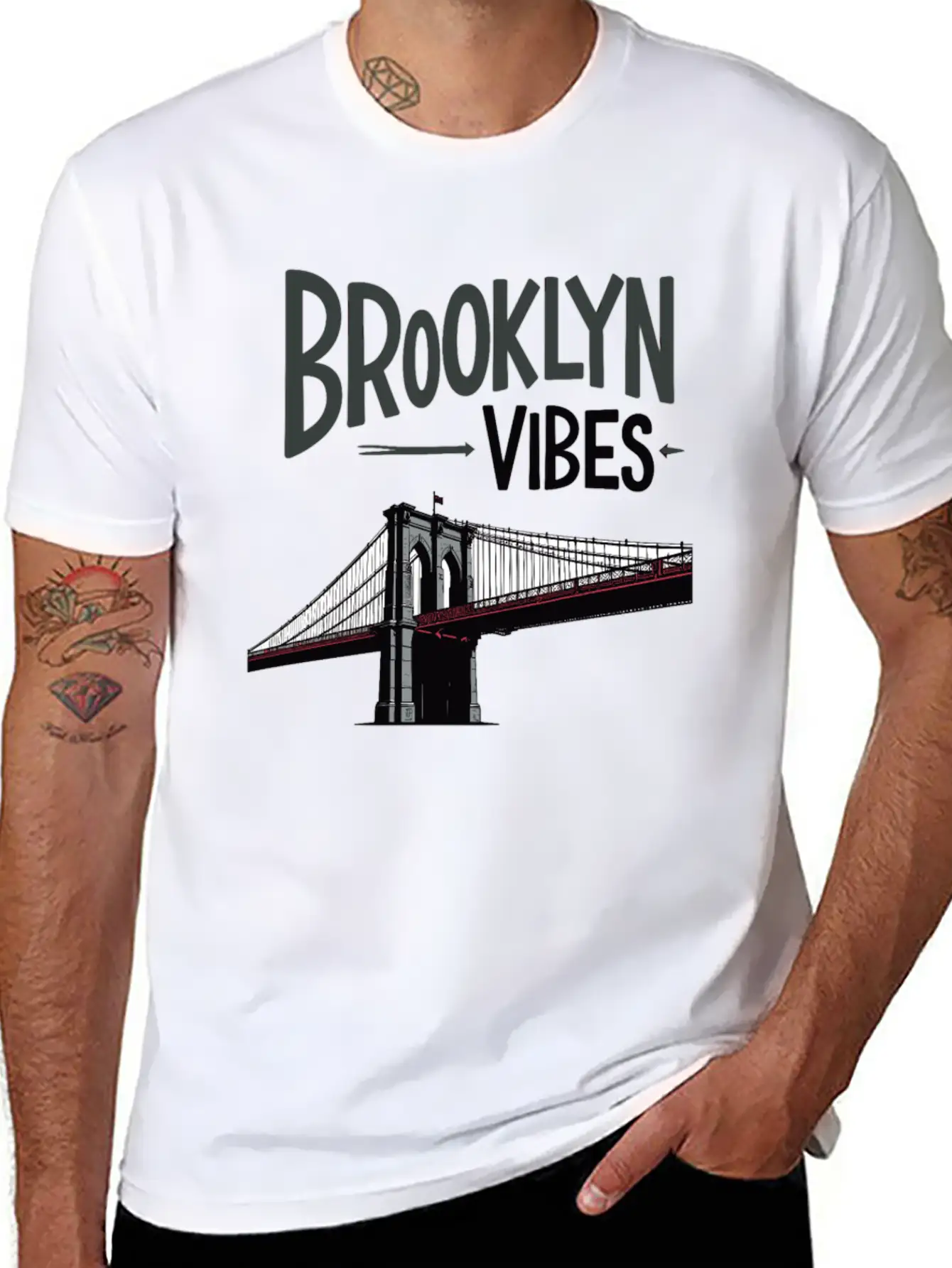 Brooklyn Vibes Bridge New York City New York Casual Graphic T-Shirt – Simple And Comfortable Daily Wear