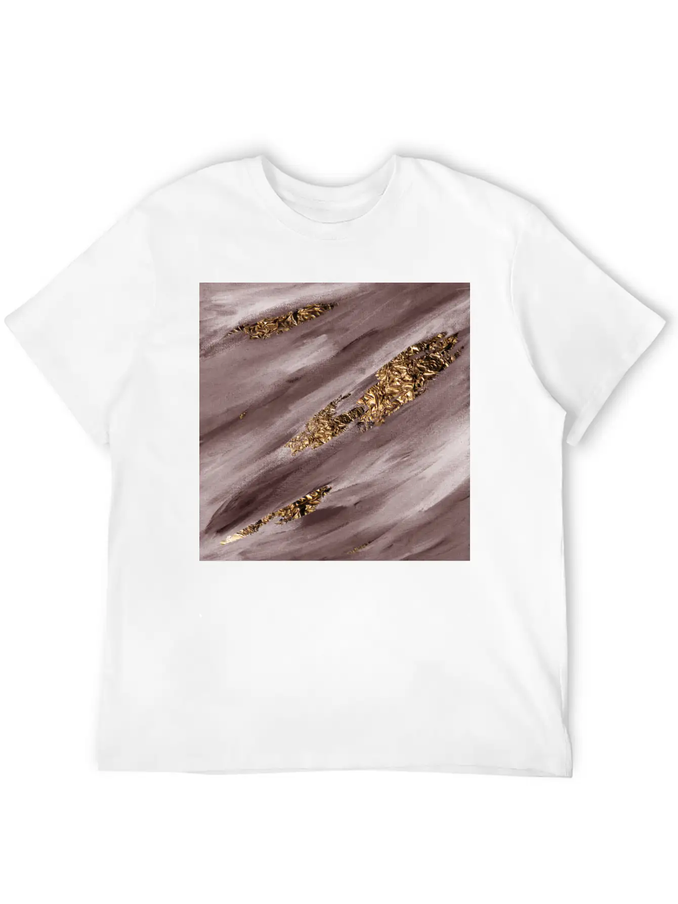 Brown Paint Brushstrokes Gold Foil Unisex Casual T-Shirt – Clean Design For Daily Comfort