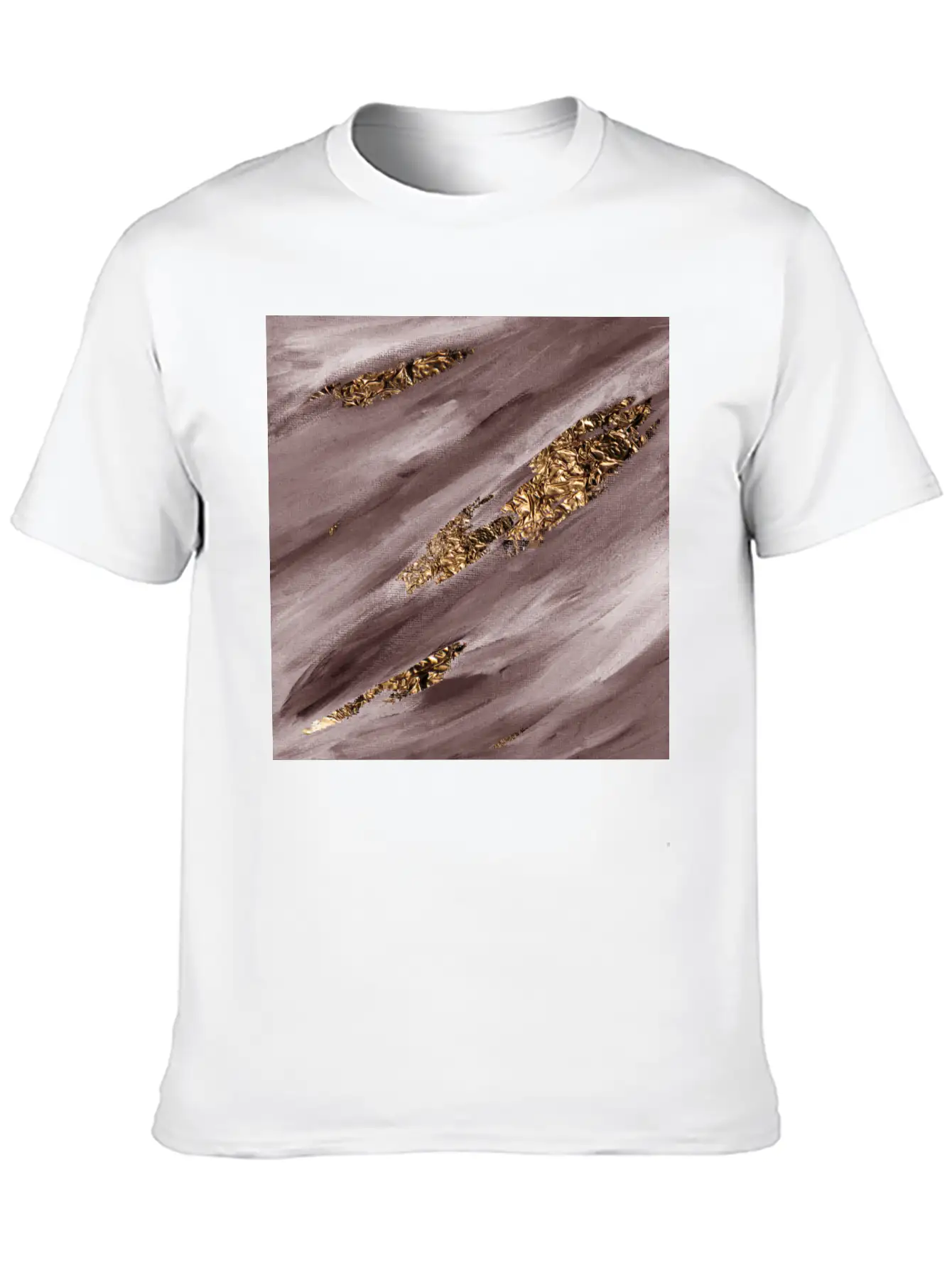 Brown Paint Brushstrokes Gold Foil Unisex Casual T-Shirt – Clean Design For Daily Comfort
