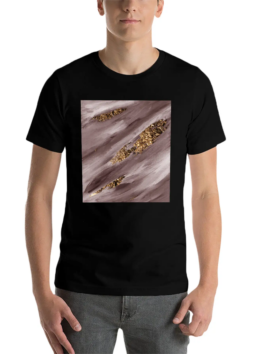 Brown Paint Brushstrokes Gold Foil Unisex Casual T-Shirt – Clean Design For Daily Comfort