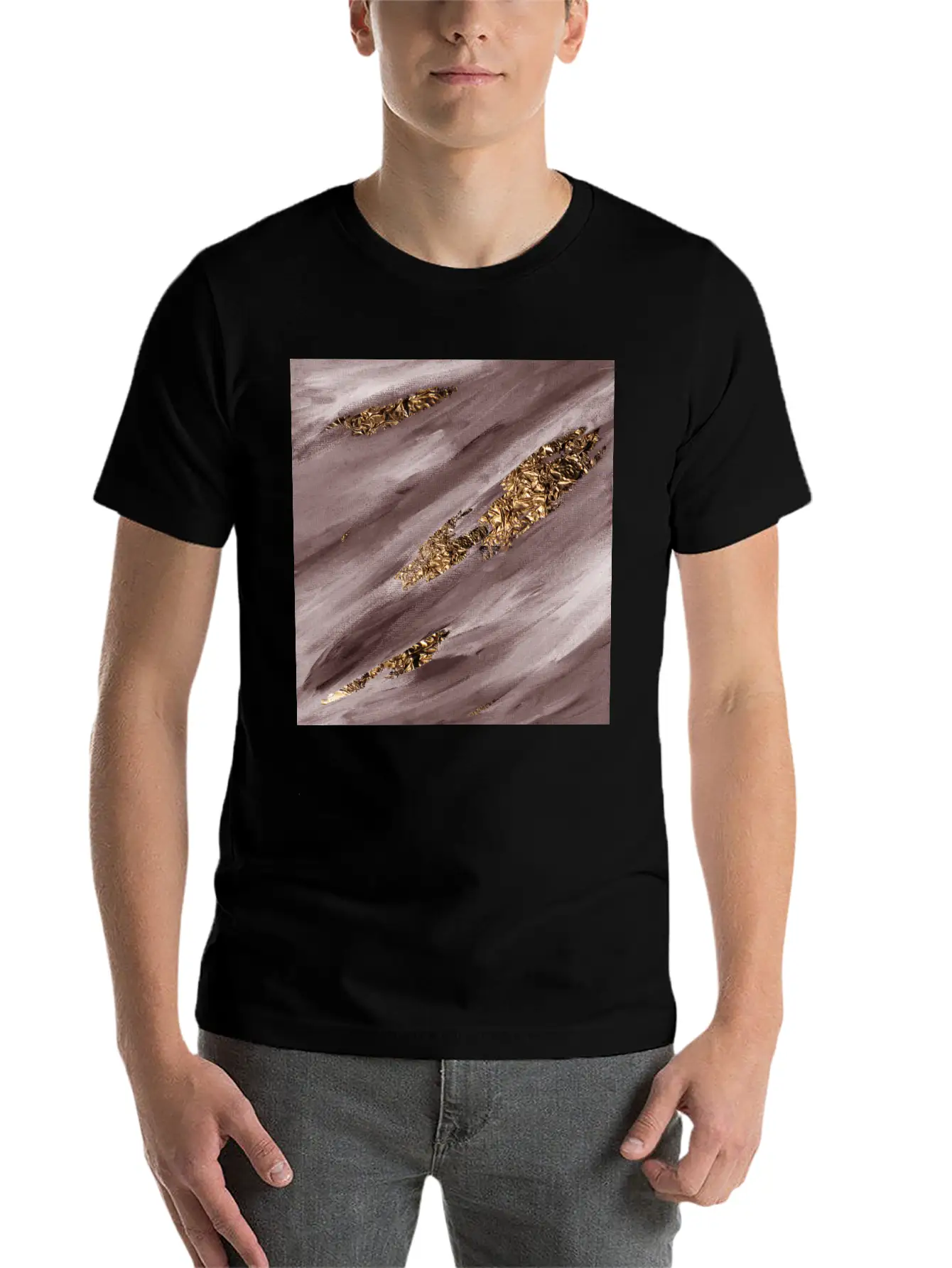 Brown Paint Brushstrokes Gold Foil Unisex Casual T-Shirt – Clean Design For Daily Comfort