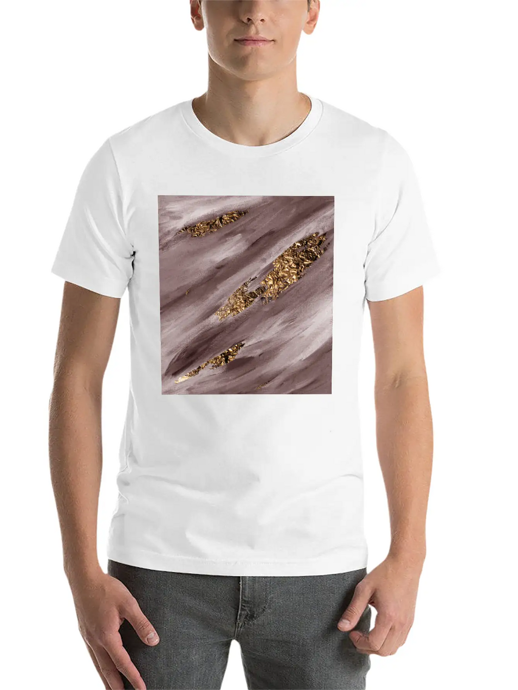 Brown Paint Brushstrokes Gold Foil Unisex Casual T-Shirt – Clean Design For Daily Comfort