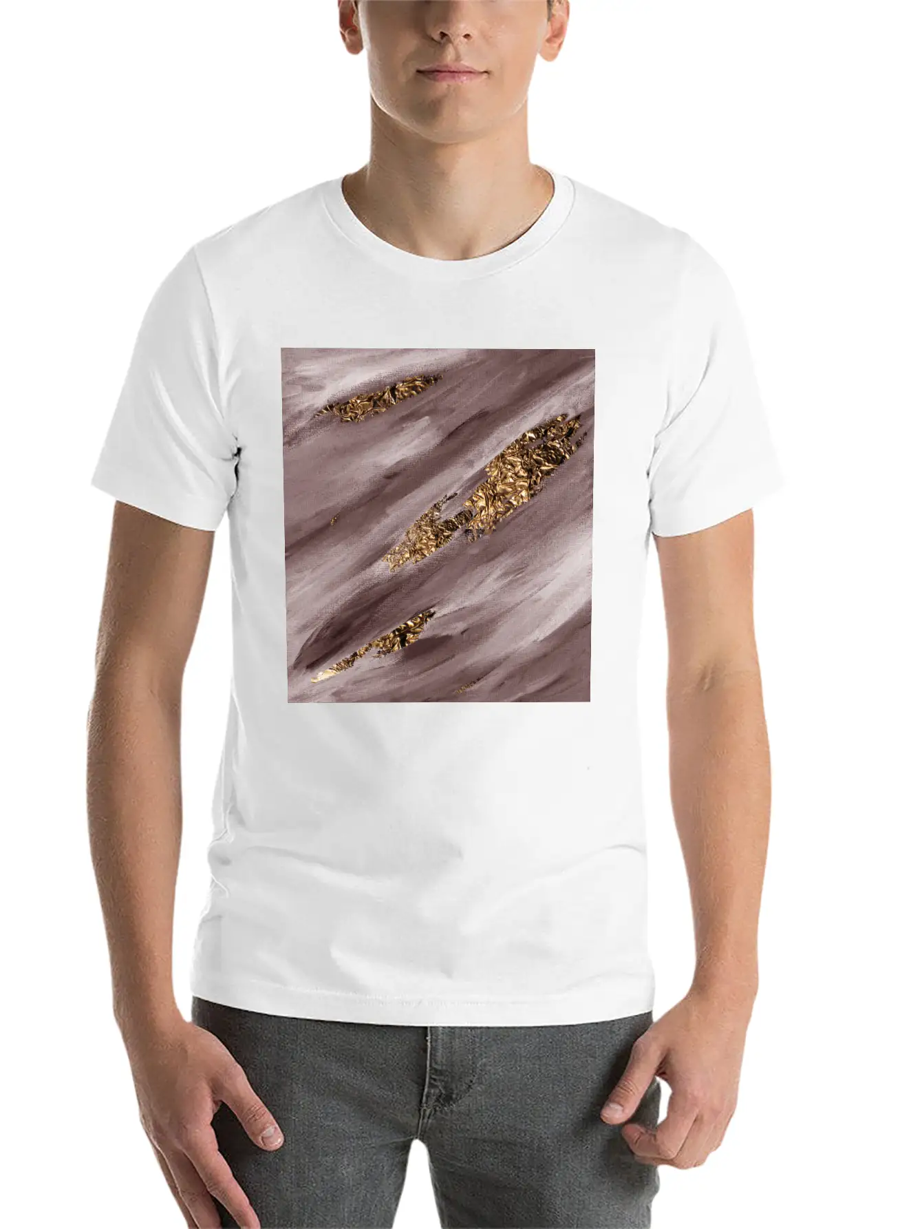 Brown Paint Brushstrokes Gold Foil Unisex Casual T-Shirt – Clean Design For Daily Comfort
