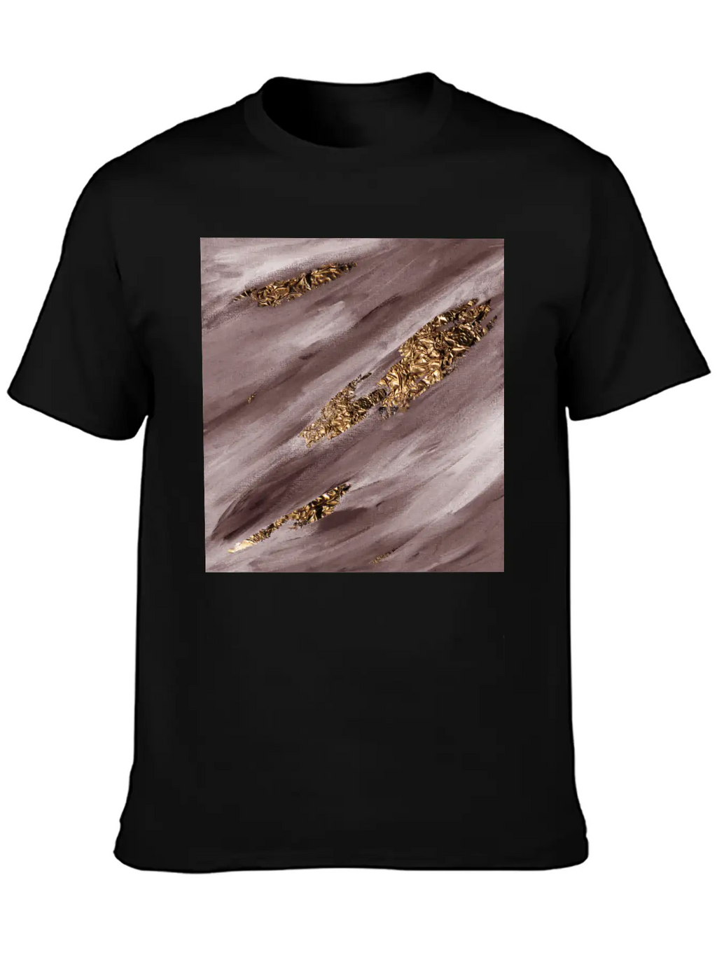 Brown Paint Brushstrokes Gold Foil Unisex Casual T-Shirt – Clean Design For Daily Comfort