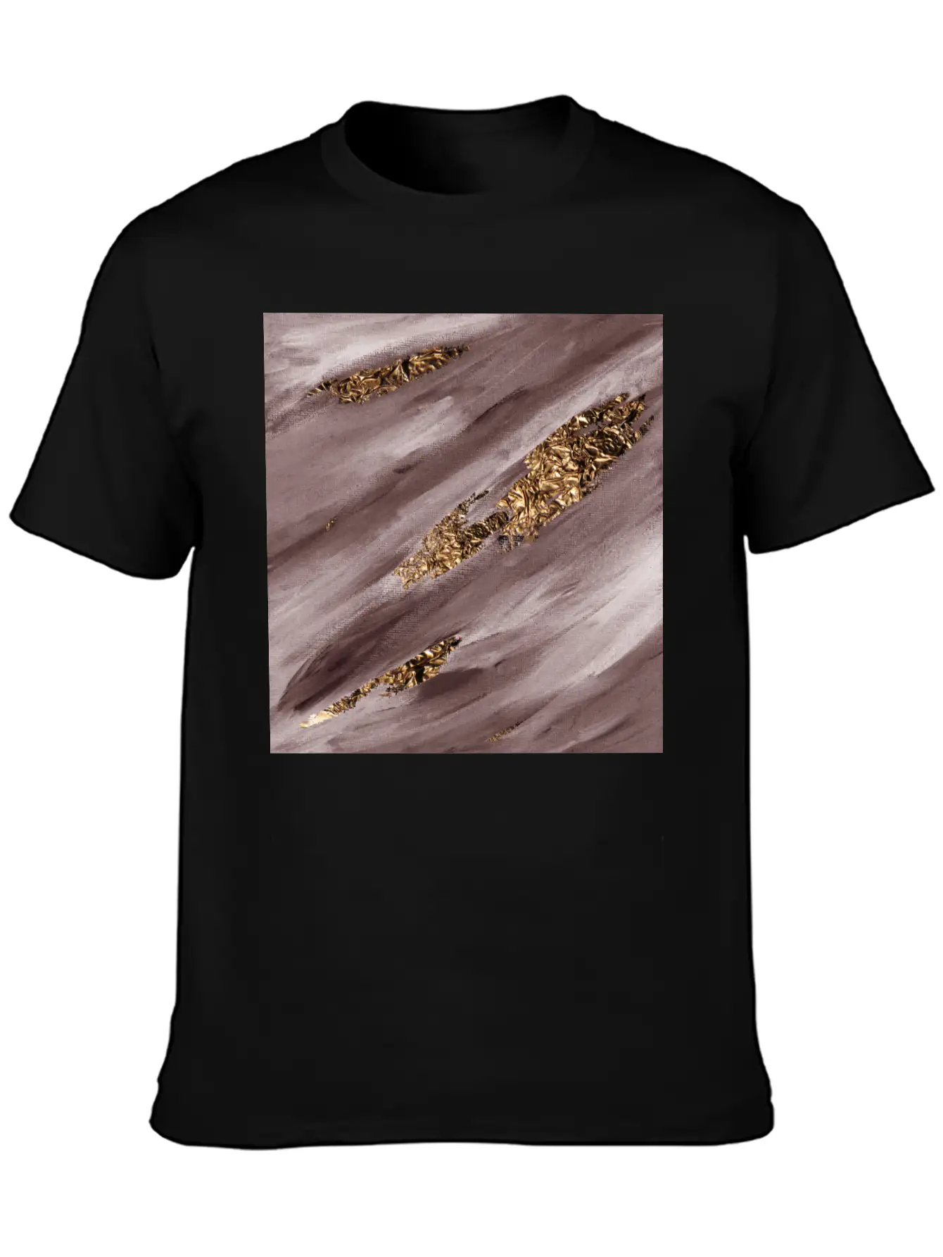 Brown Paint Brushstrokes Gold Foil Unisex Casual T-Shirt – Clean Design For Daily Comfort