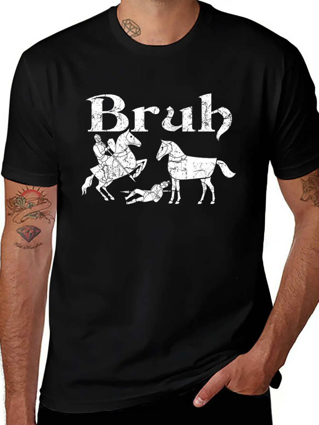 Bruh Funny Horse Jousting Ren Faire Unisex Short Sleeve Soft Cotton T-Shirt – Casual Everyday Wear
