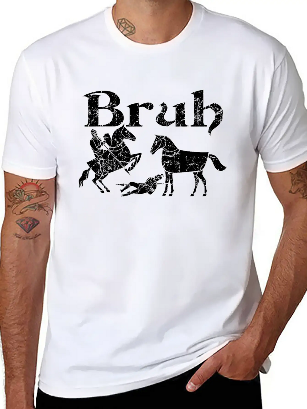 Bruh Funny Horse Jousting Ren Faire Unisex Short Sleeve Soft Cotton T-Shirt – Casual Everyday Wear