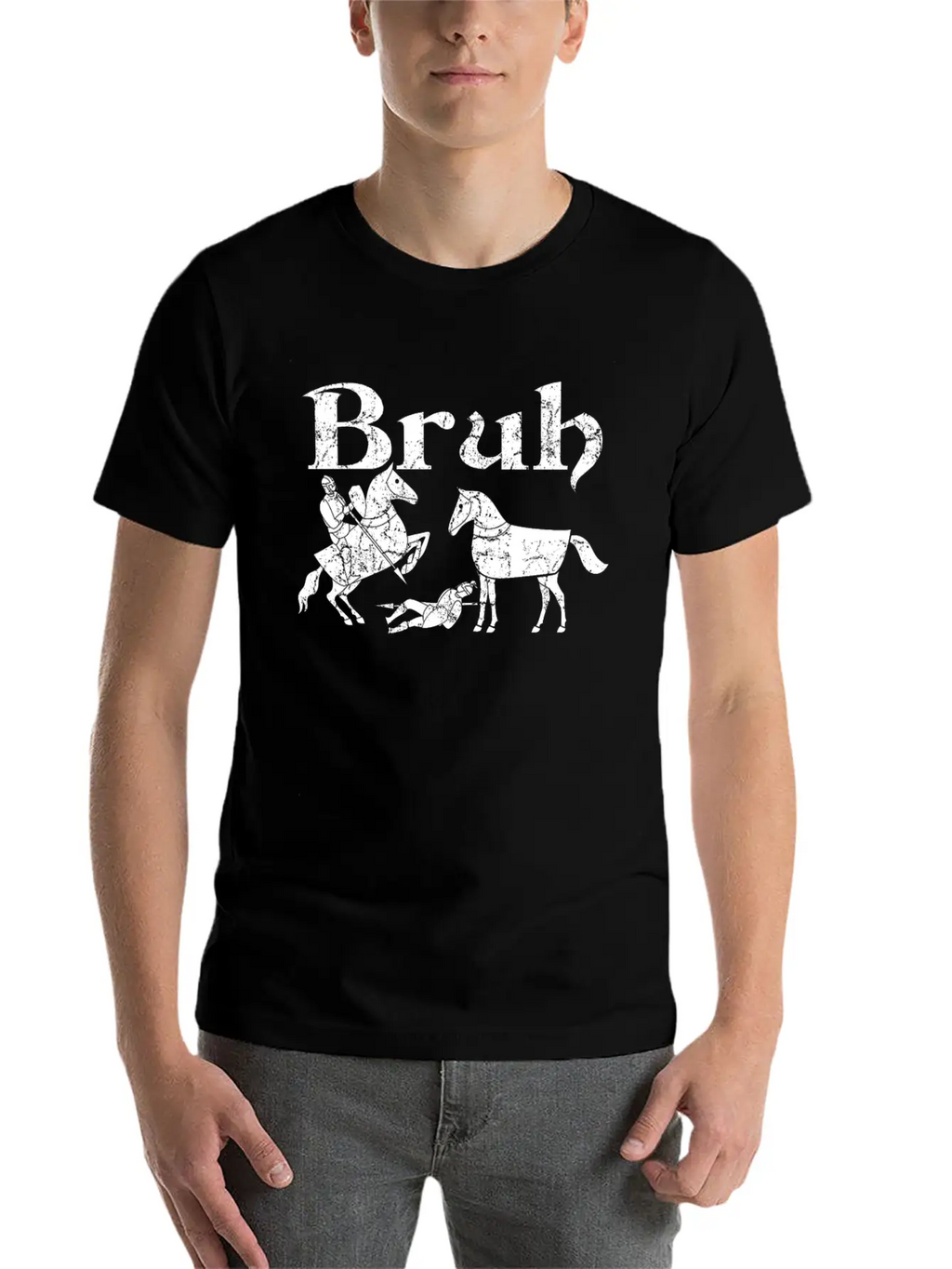 Bruh Funny Horse Jousting Ren Faire Unisex Short Sleeve Soft Cotton T-Shirt – Casual Everyday Wear