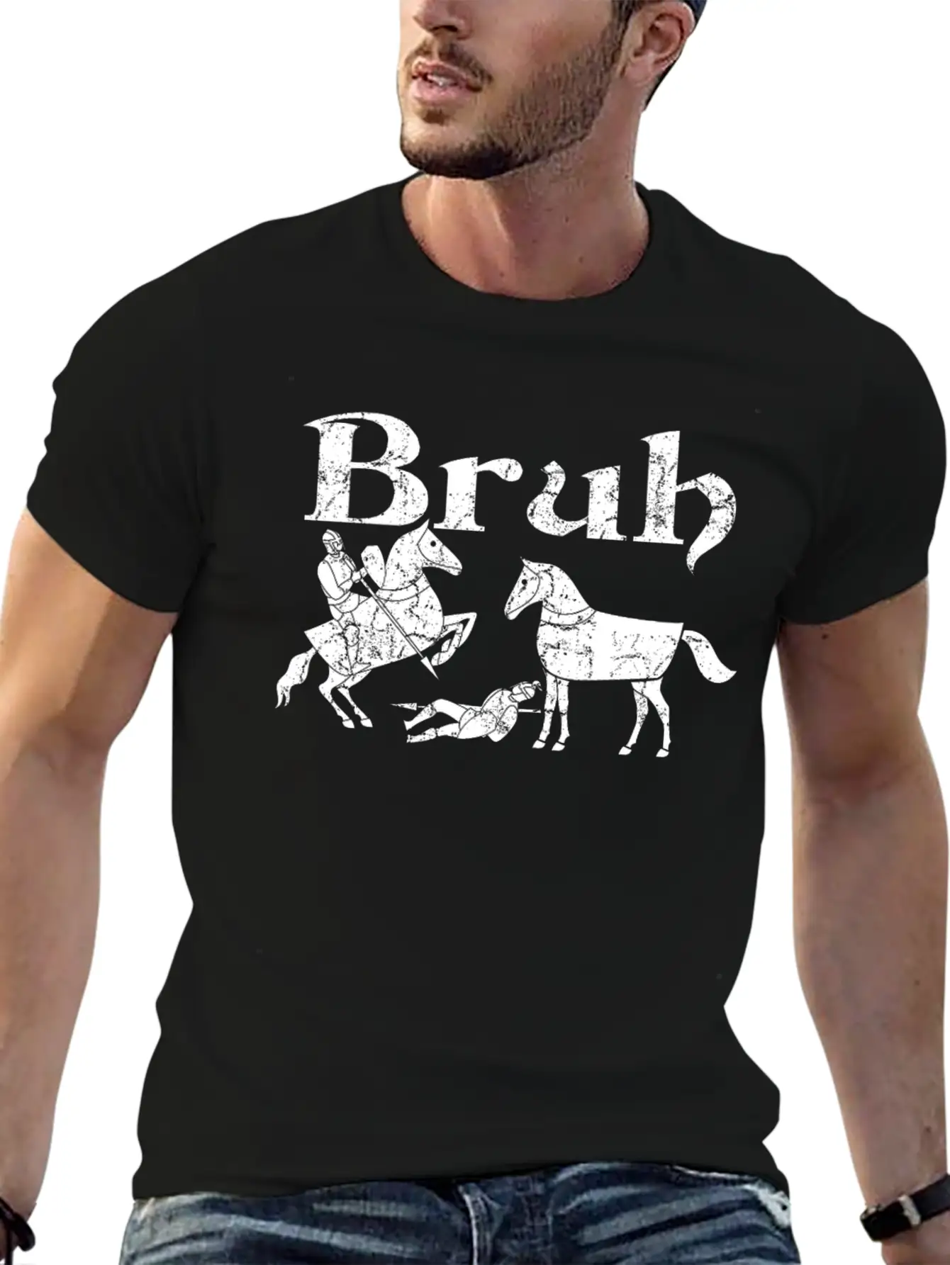 Bruh Funny Horse Jousting Ren Faire Unisex Short Sleeve Soft Cotton T-Shirt – Casual Everyday Wear
