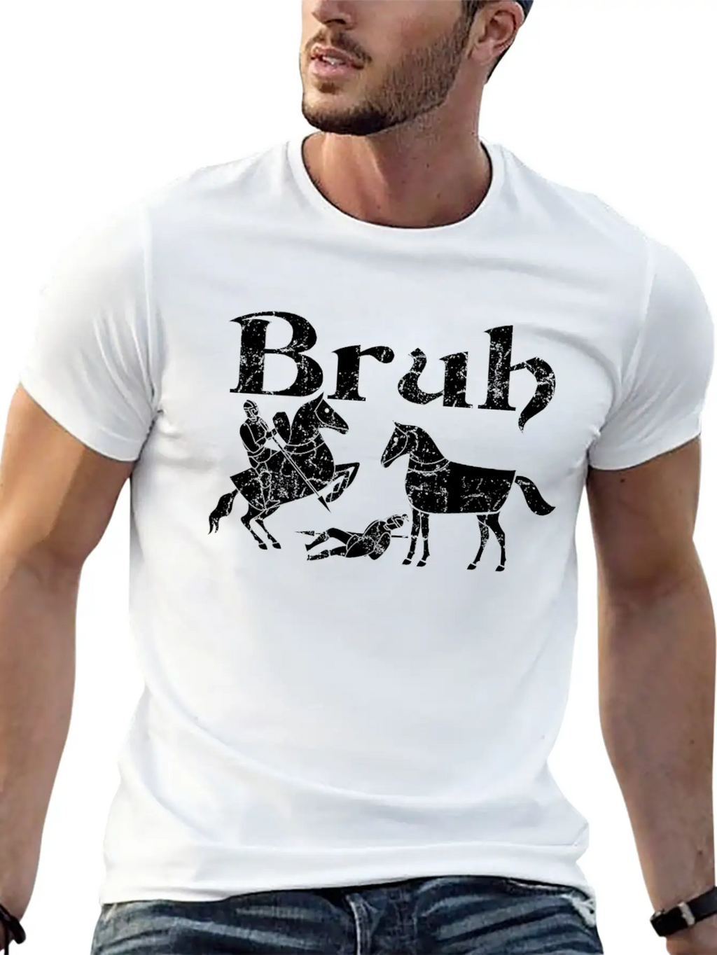 Bruh Funny Horse Jousting Ren Faire Unisex Short Sleeve Soft Cotton T-Shirt – Casual Everyday Wear