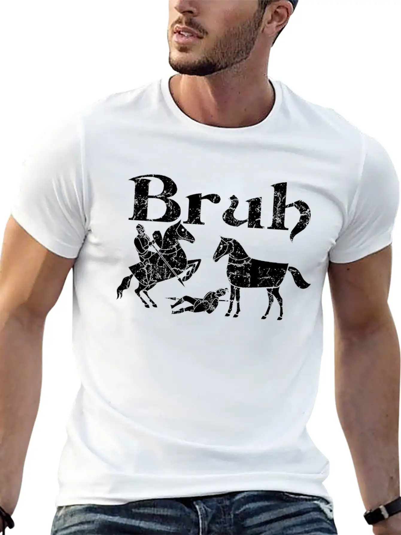 Bruh Funny Horse Jousting Ren Faire Unisex Short Sleeve Soft Cotton T-Shirt – Casual Everyday Wear