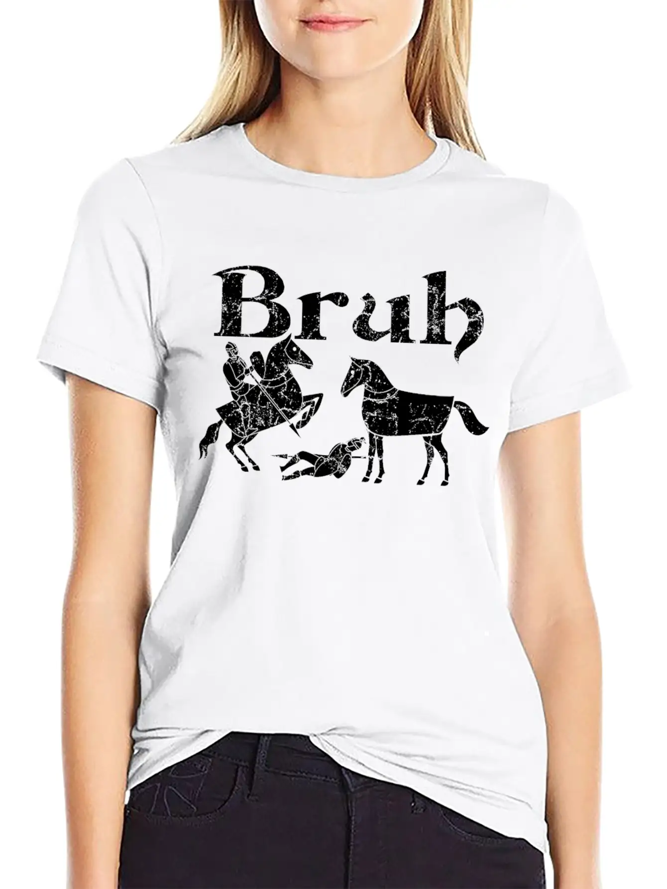 Bruh Funny Horse Jousting Ren Faire Unisex Short Sleeve Soft Cotton T-Shirt – Casual Everyday Wear