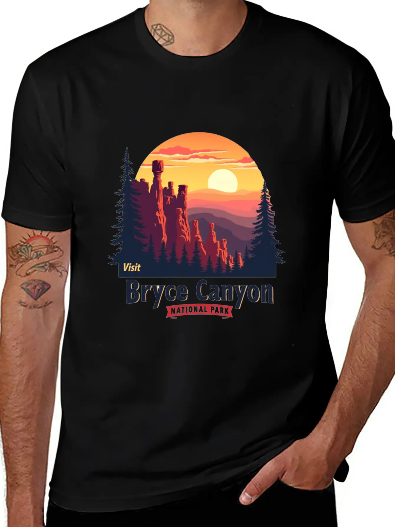 Bryce Canyon National Park Retro Illustraion V 02 Breathable Soft Cotton T-Shirt – Timeless Casual Look