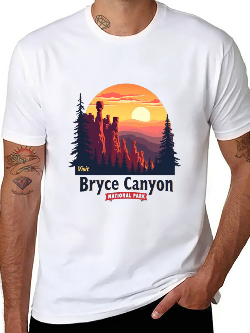 Bryce Canyon National Park Retro Illustraion V 02 Breathable Soft Cotton T-Shirt – Timeless Casual Look