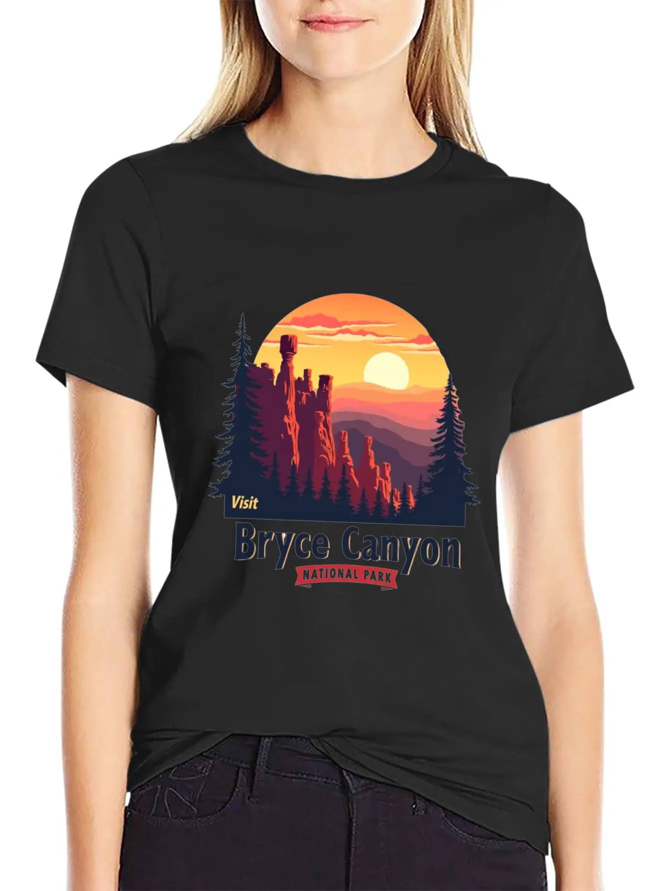 Bryce Canyon National Park Retro Illustraion V 02 Breathable Soft Cotton T-Shirt – Timeless Casual Look