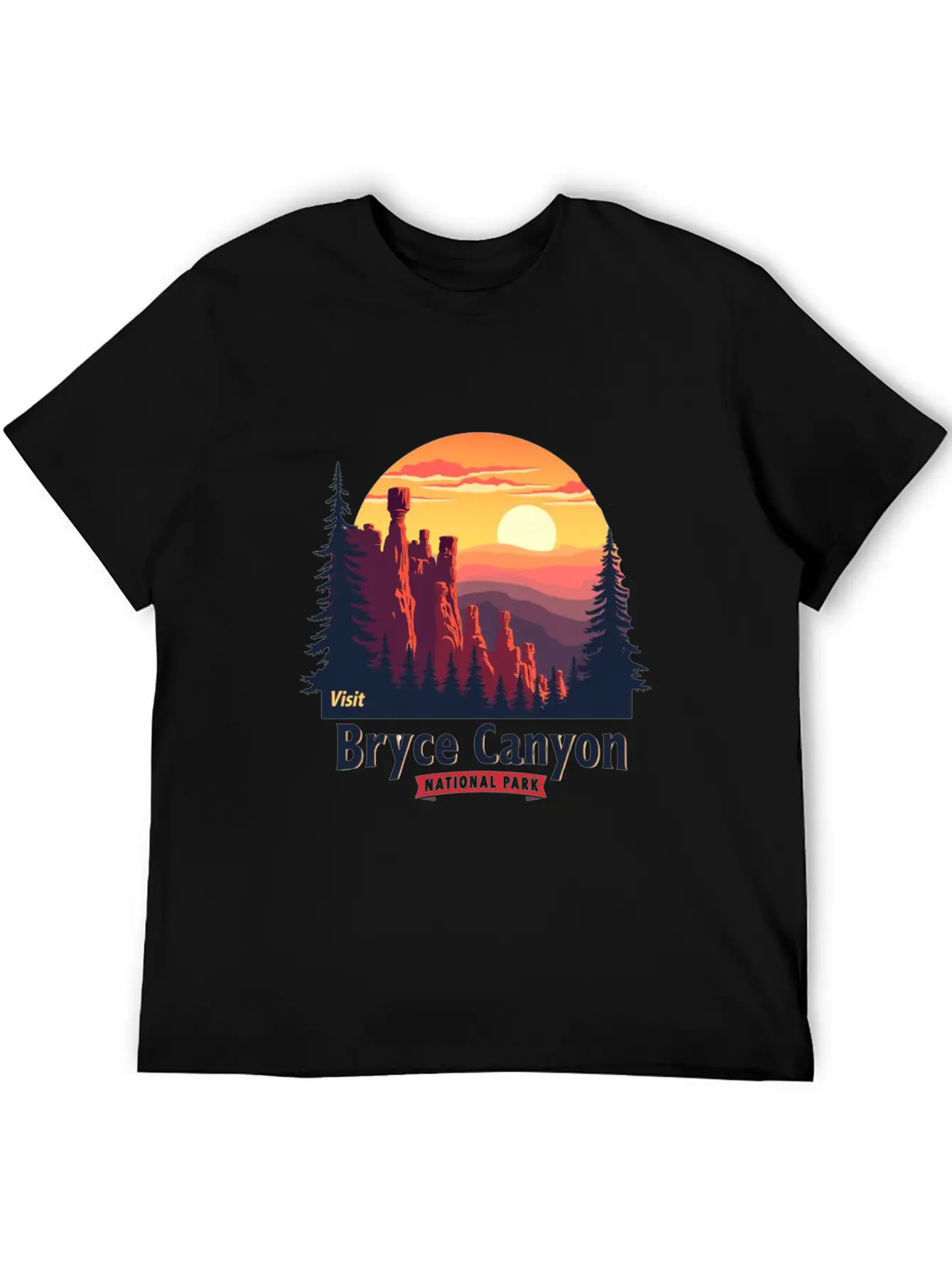 Bryce Canyon National Park Retro Illustraion V 02 Breathable Soft Cotton T-Shirt – Timeless Casual Look