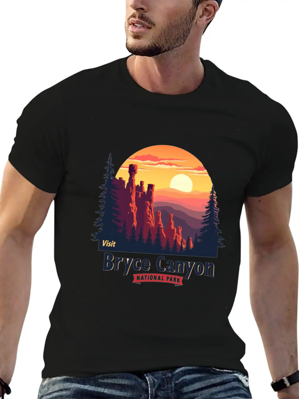 Bryce Canyon National Park Retro Illustraion V 02 Breathable Soft Cotton T-Shirt – Timeless Casual Look