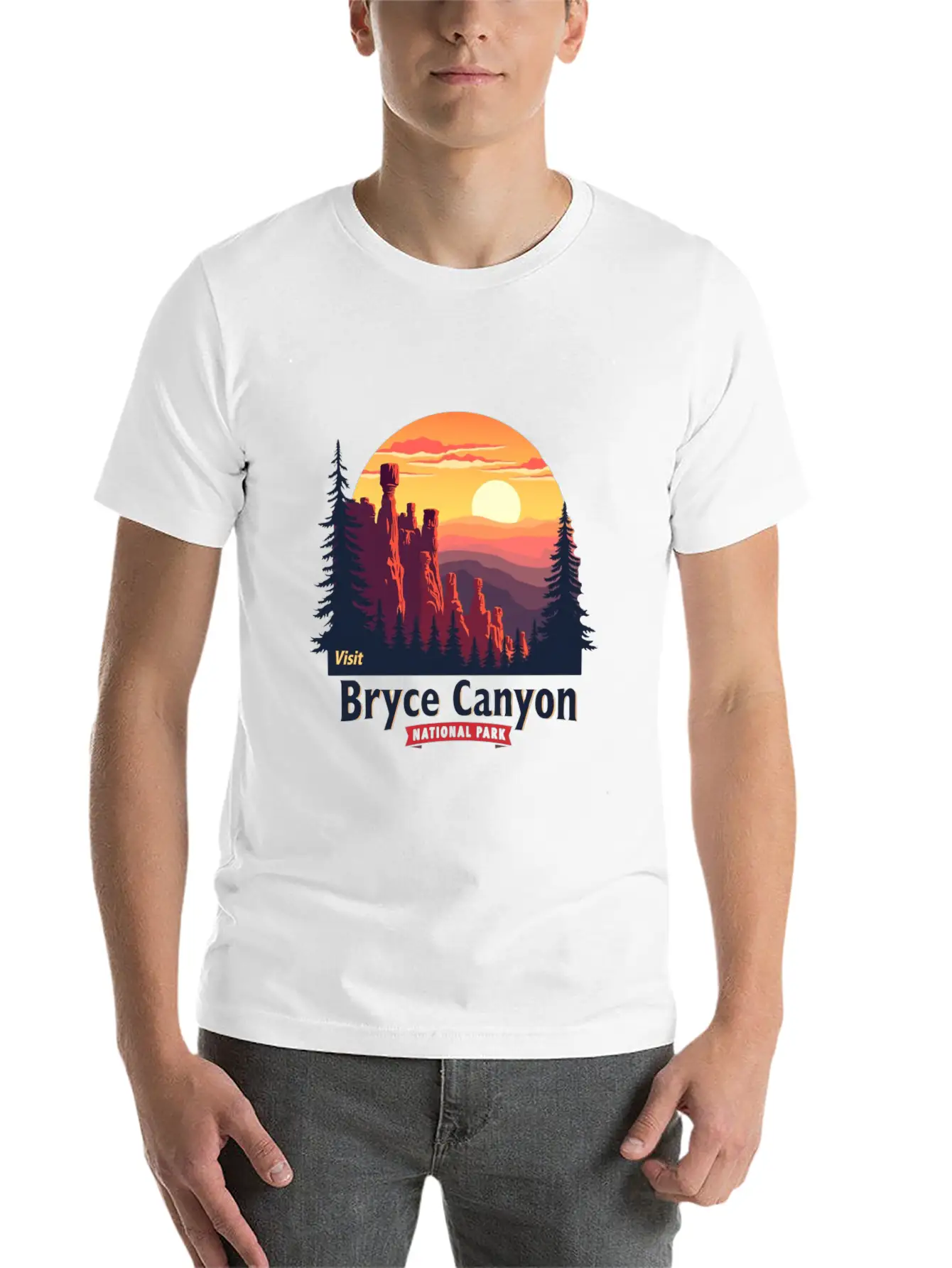 Bryce Canyon National Park Retro Illustraion V 02 Breathable Soft Cotton T-Shirt – Timeless Casual Look