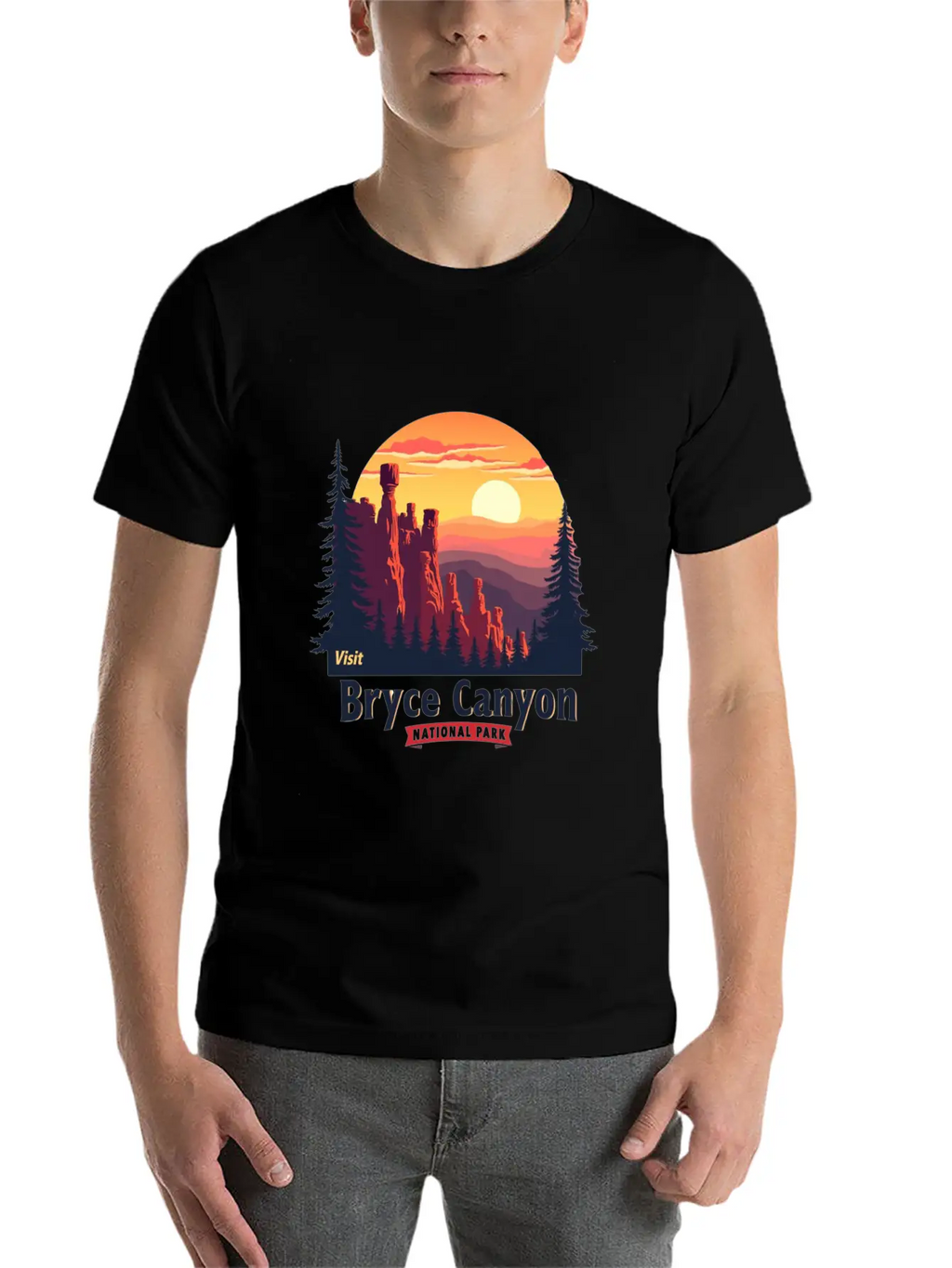 Bryce Canyon National Park Retro Illustraion V 02 Breathable Soft Cotton T-Shirt – Timeless Casual Look