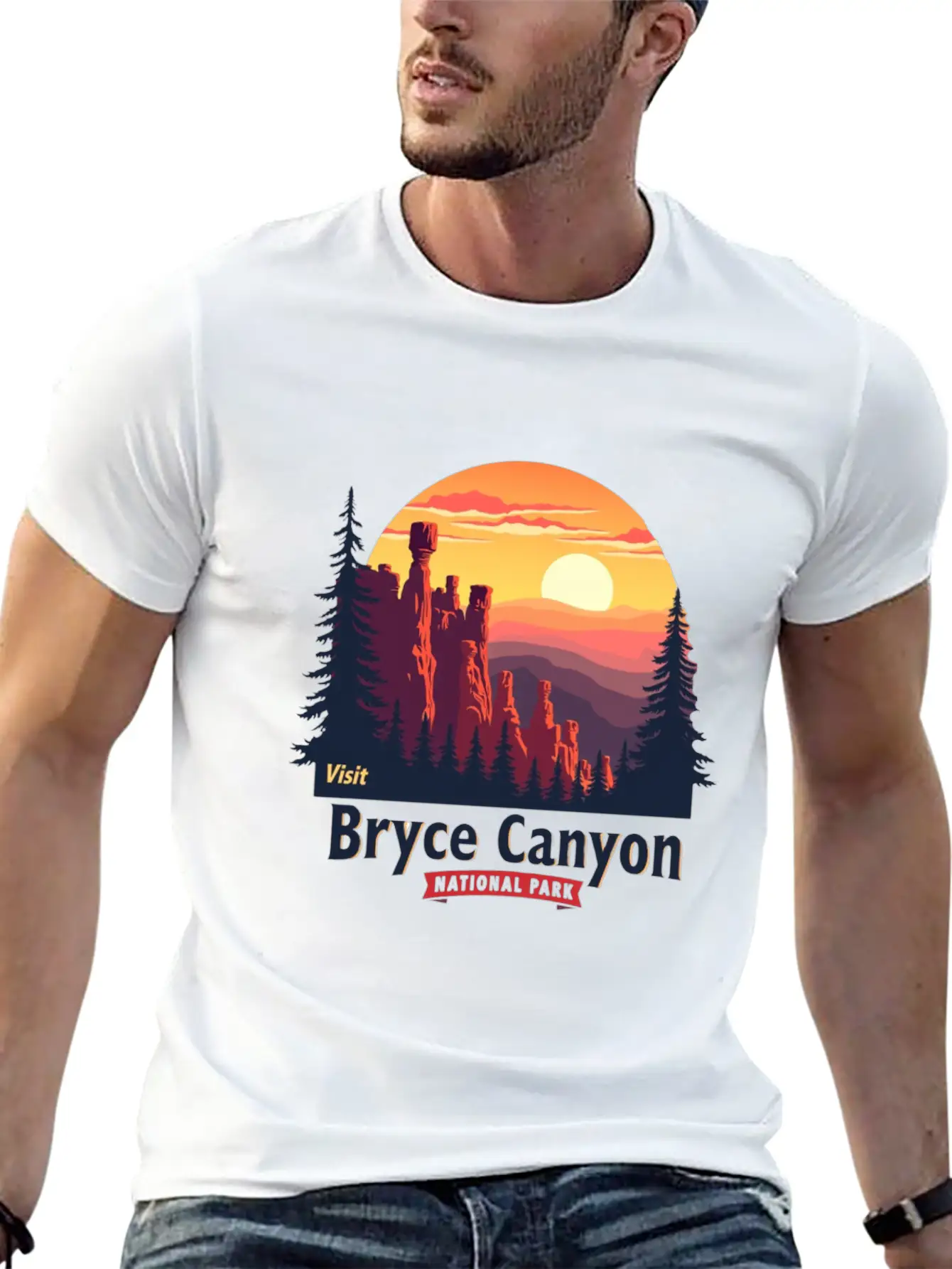 Bryce Canyon National Park Retro Illustraion V 02 Breathable Soft Cotton T-Shirt – Timeless Casual Look