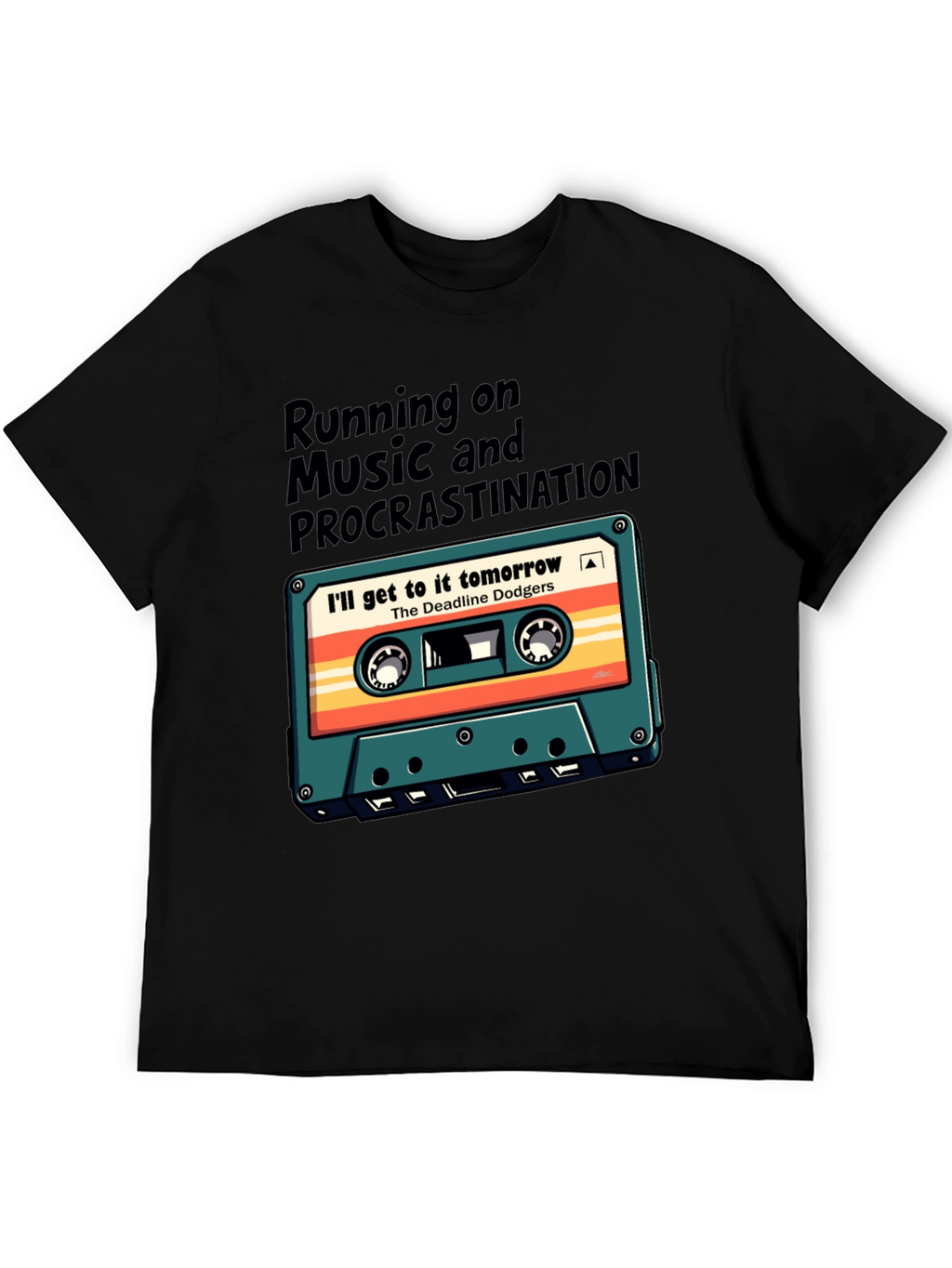 Retro Cassette Tape T-Shirt: Music & Procrastination