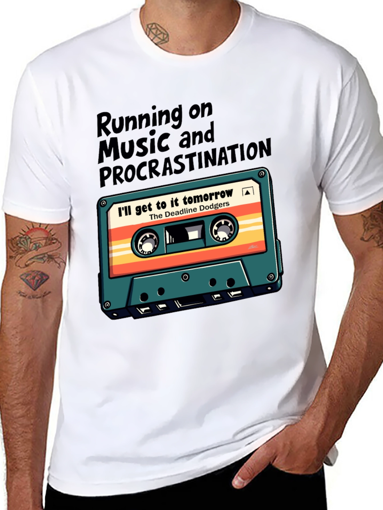 Retro Cassette Tape T-Shirt: Music & Procrastination