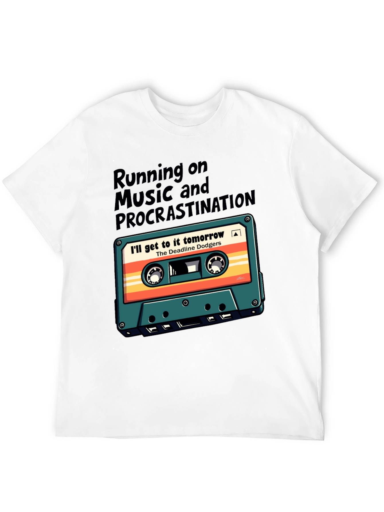 Retro Cassette Tape T-Shirt: Music & Procrastination
