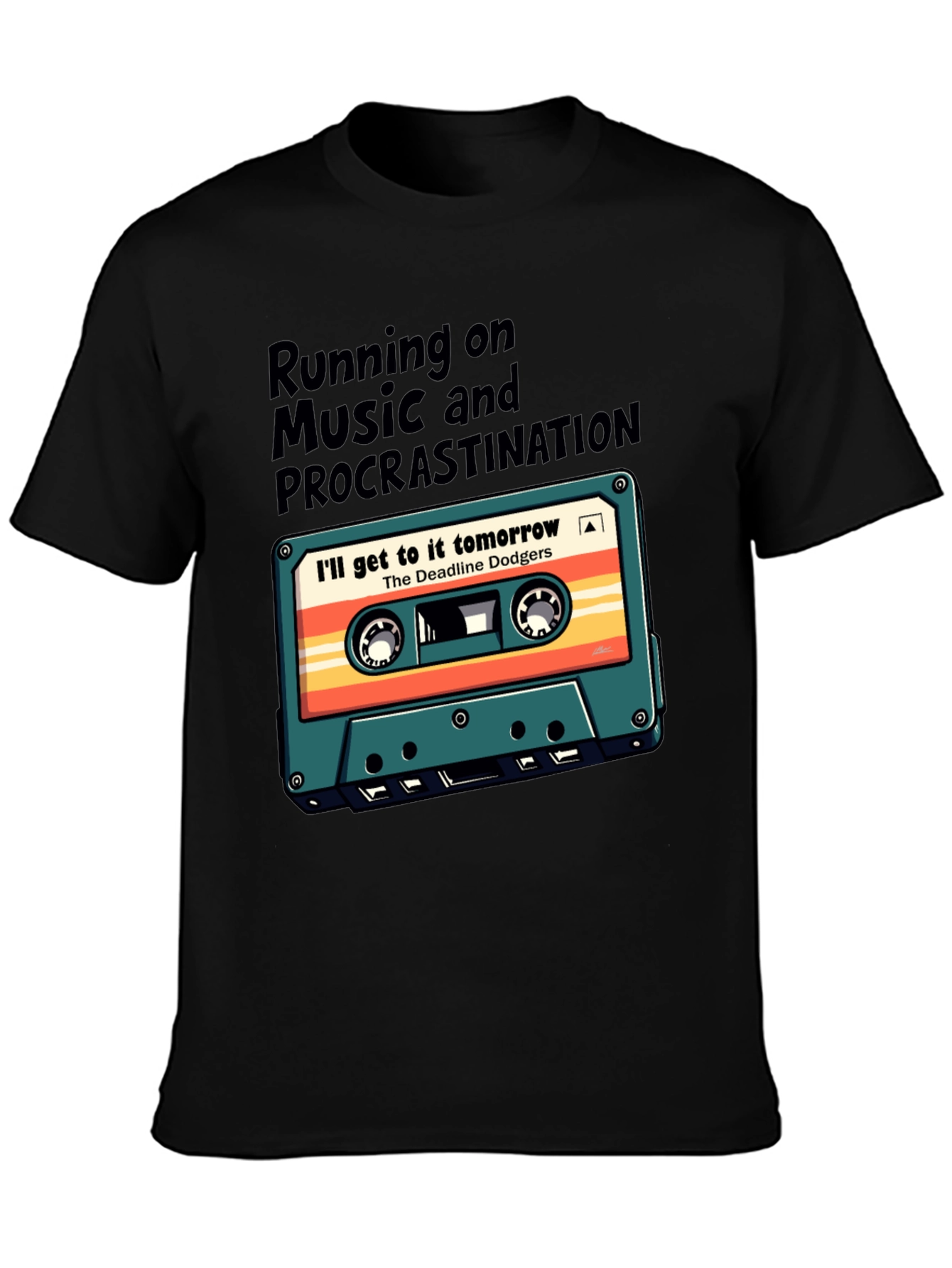 Retro Cassette Tape T-Shirt: Music & Procrastination