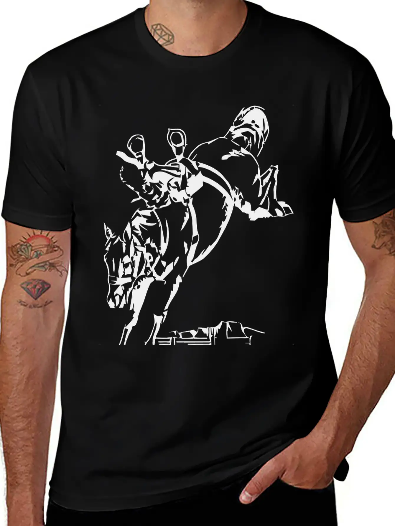 Bucking Bronco Stallion Horse With Saddle And Rein Stylish Everyday T-Shirt – Unisex Basic Cotton Tee