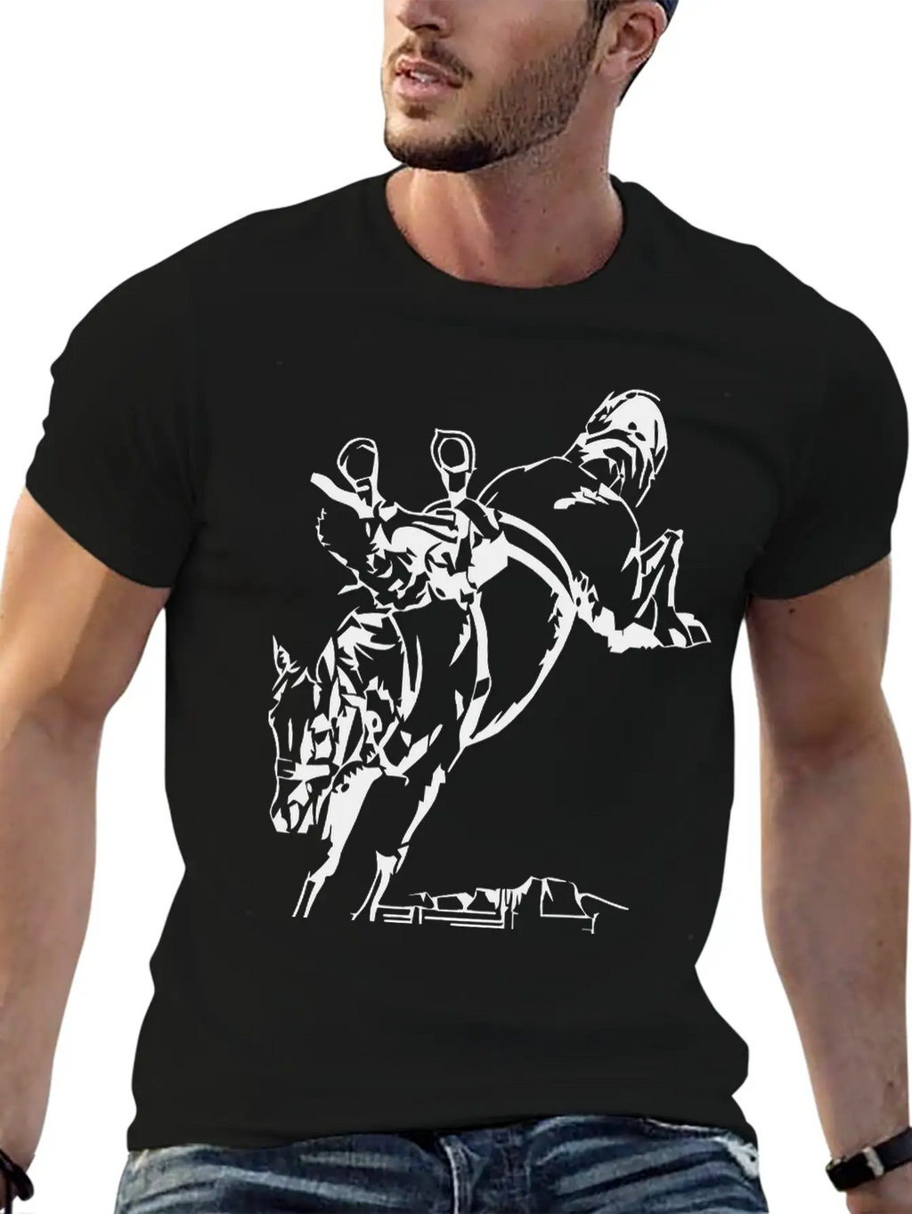 Bucking Bronco Stallion Horse With Saddle And Rein Stylish Everyday T-Shirt – Unisex Basic Cotton Tee