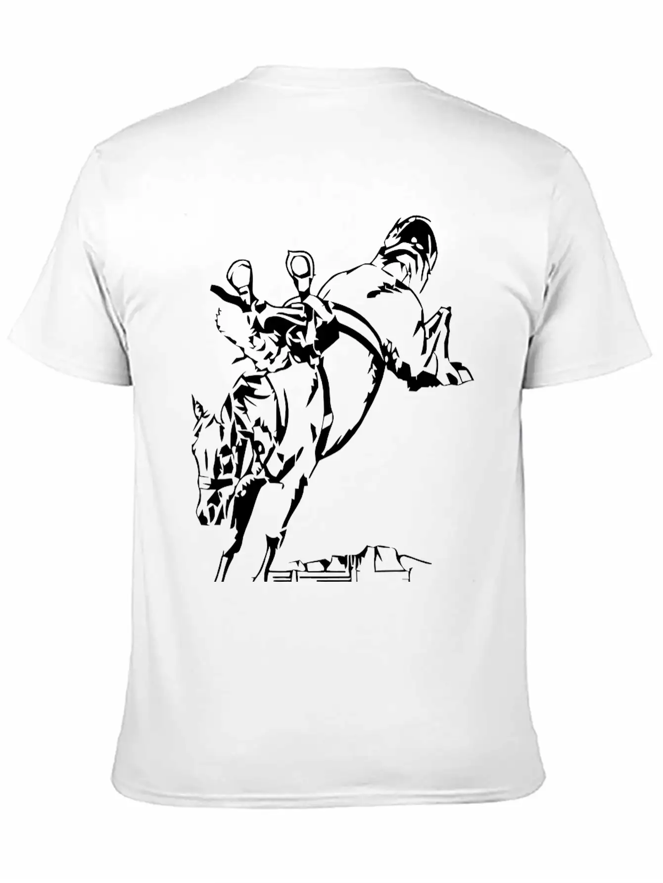 Bucking Bronco Stallion Horse With Saddle And Rein Stylish Everyday T-Shirt – Unisex Basic Cotton Tee