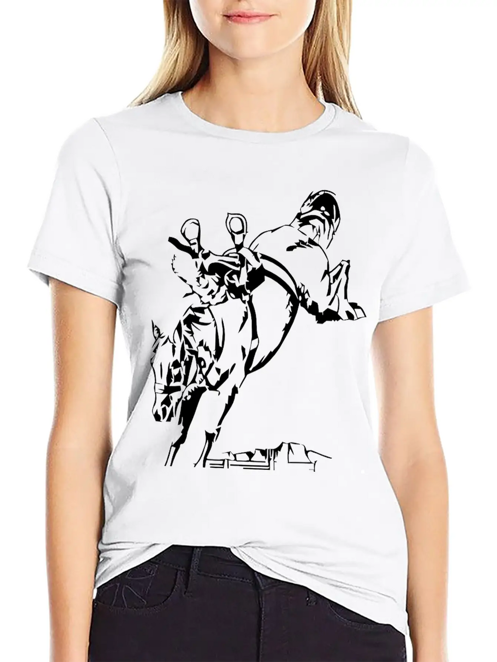Bucking Bronco Stallion Horse With Saddle And Rein Stylish Everyday T-Shirt – Unisex Basic Cotton Tee