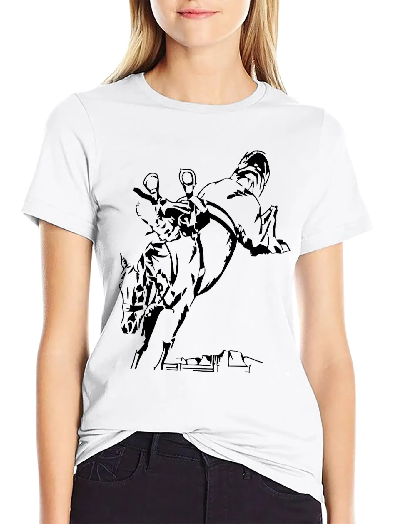 Bucking Bronco Stallion Horse With Saddle And Rein Stylish Everyday T-Shirt – Unisex Basic Cotton Tee