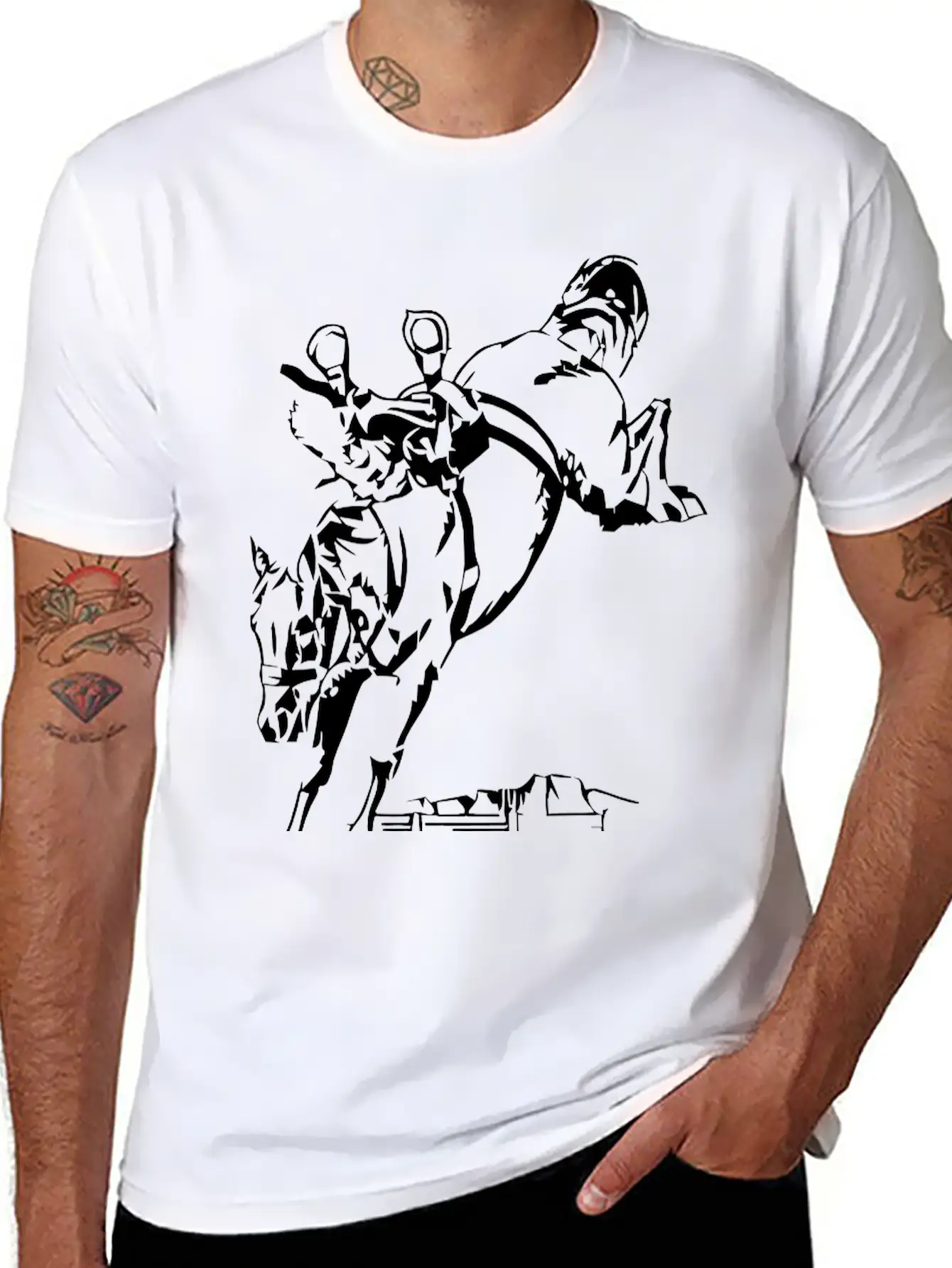 Bucking Bronco Stallion Horse With Saddle And Rein Stylish Everyday T-Shirt – Unisex Basic Cotton Tee