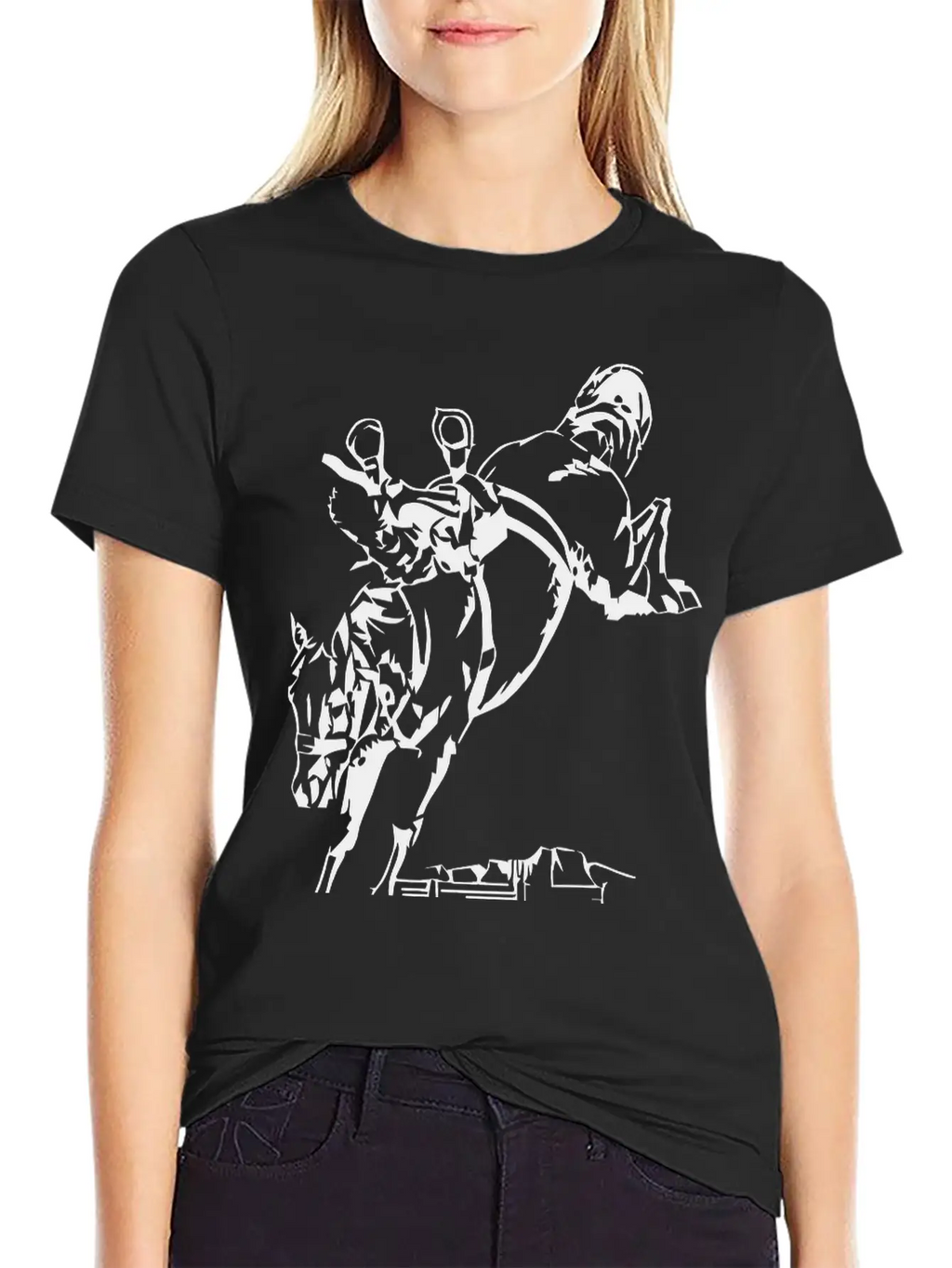 Bucking Bronco Stallion Horse With Saddle And Rein Stylish Everyday T-Shirt – Unisex Basic Cotton Tee