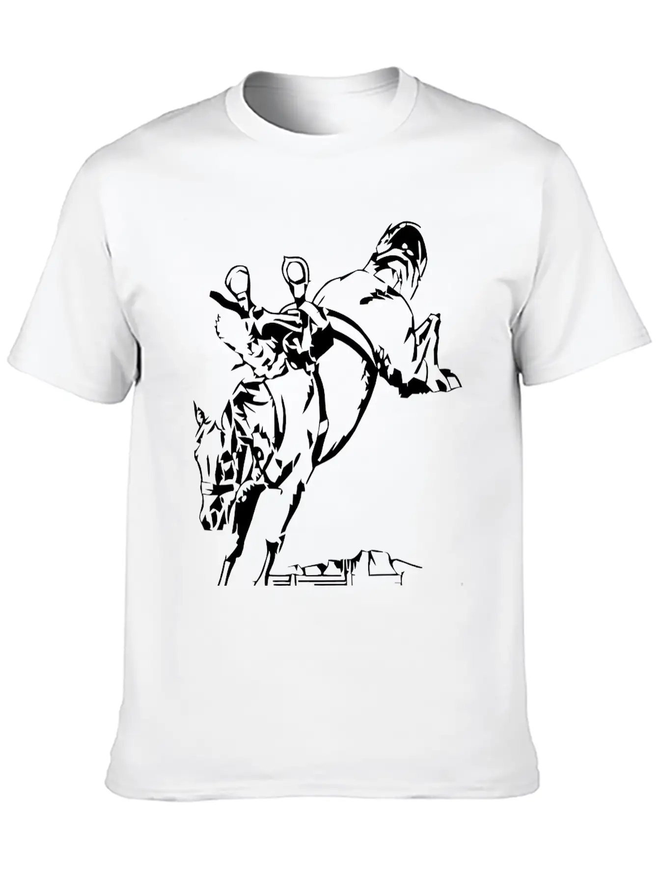 Bucking Bronco Stallion Horse With Saddle And Rein Stylish Everyday T-Shirt – Unisex Basic Cotton Tee