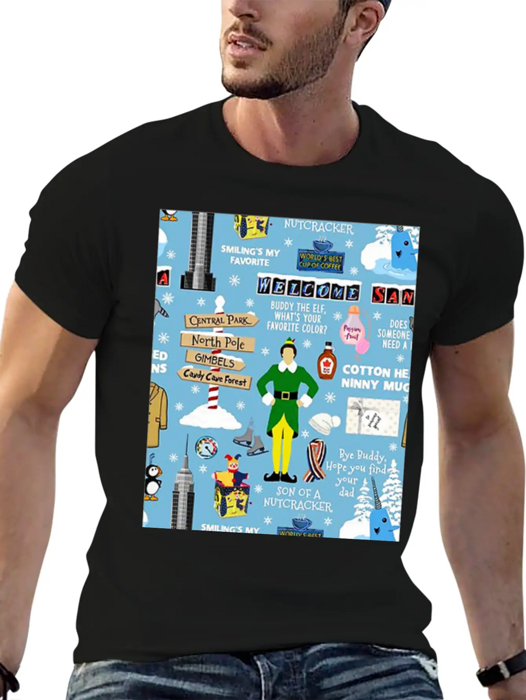 Buddy The Elf Collage Unisex Short Sleeve Soft Cotton T-Shirt – Casual Everyday Wear