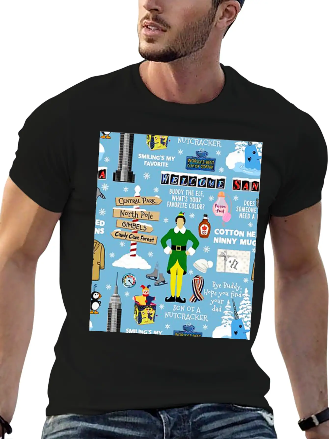 Buddy The Elf Collage Unisex Short Sleeve Soft Cotton T-Shirt – Casual Everyday Wear