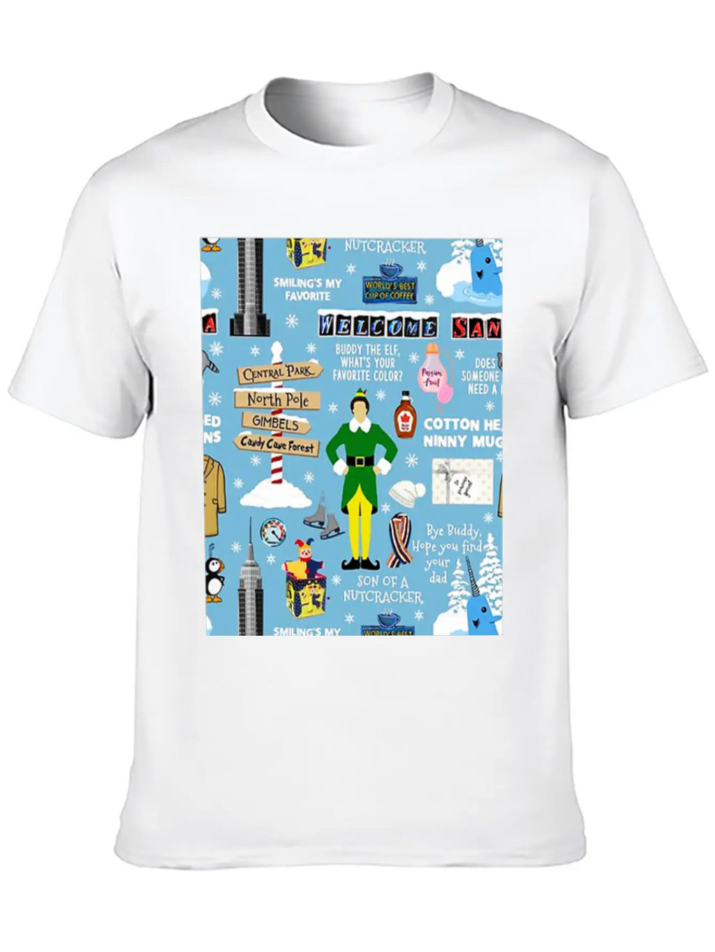 Buddy The Elf Collage Unisex Short Sleeve Soft Cotton T-Shirt – Casual Everyday Wear