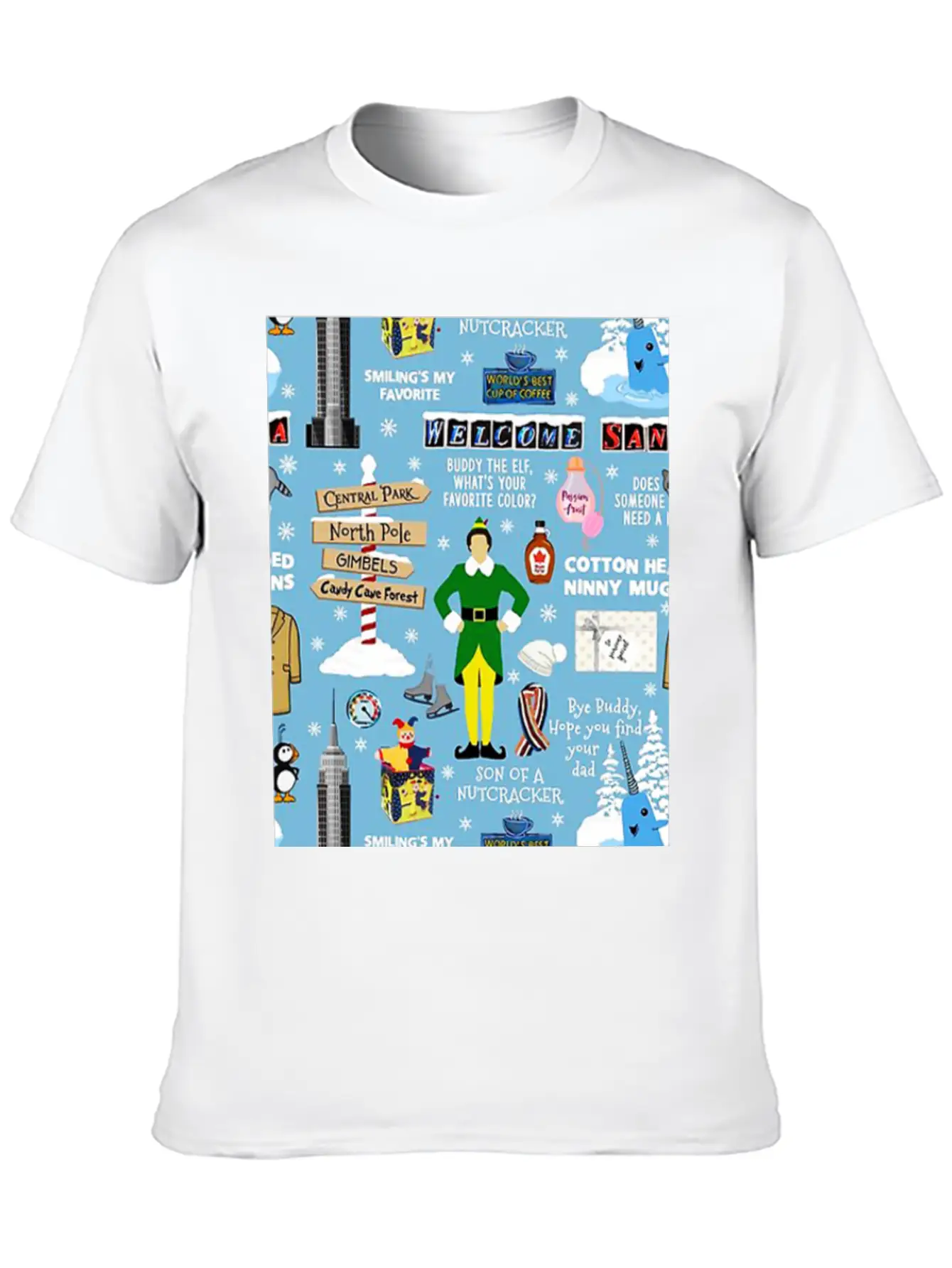 Buddy The Elf Collage Unisex Short Sleeve Soft Cotton T-Shirt – Casual Everyday Wear