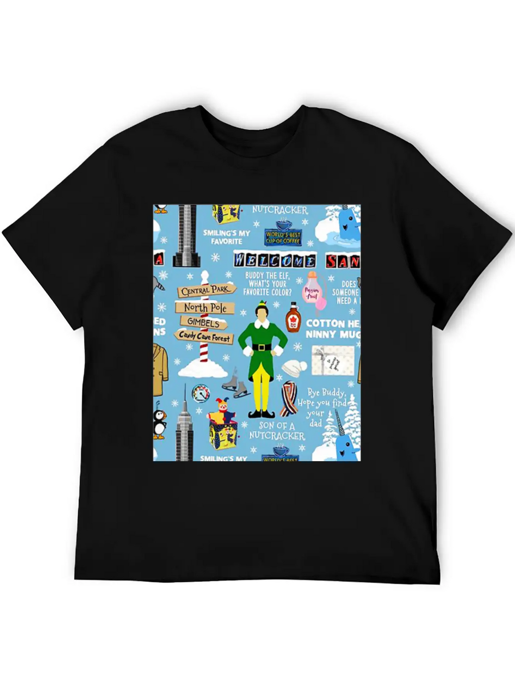 Buddy The Elf Collage Unisex Short Sleeve Soft Cotton T-Shirt – Casual Everyday Wear