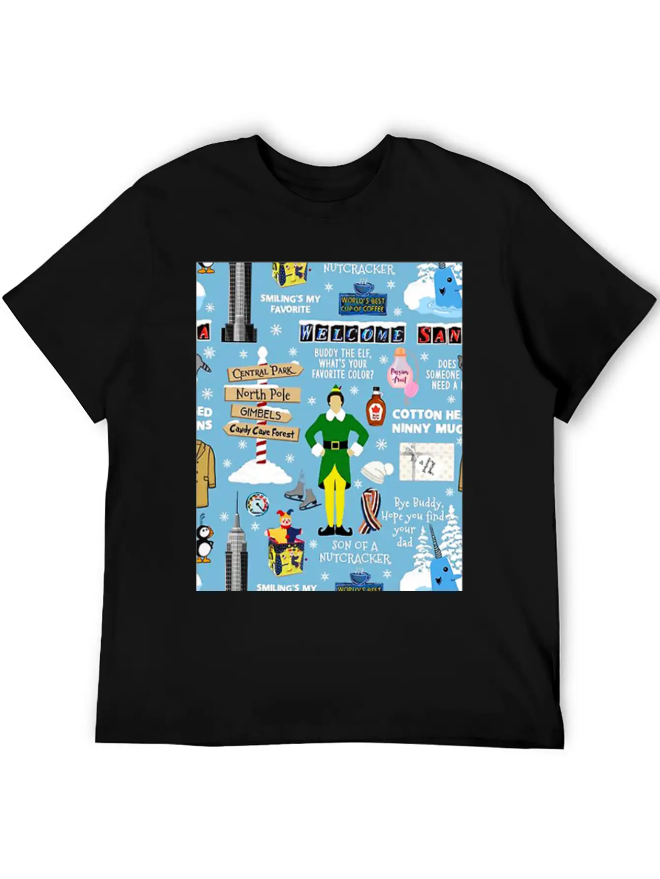 Buddy The Elf Collage Unisex Short Sleeve Soft Cotton T-Shirt – Casual Everyday Wear