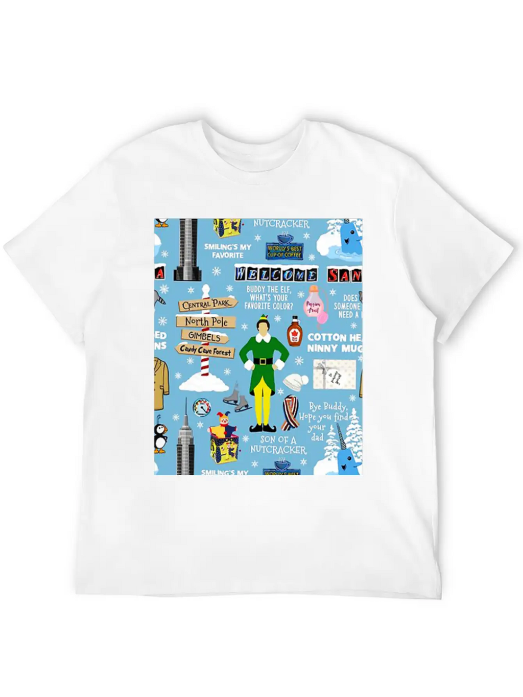 Buddy The Elf Collage Unisex Short Sleeve Soft Cotton T-Shirt – Casual Everyday Wear