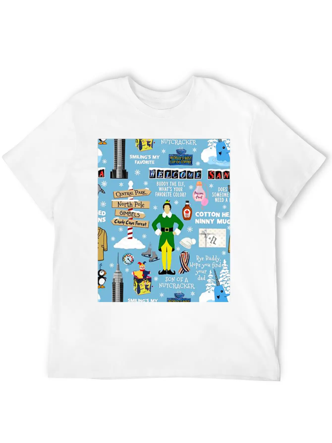 Buddy The Elf Collage Unisex Short Sleeve Soft Cotton T-Shirt – Casual Everyday Wear