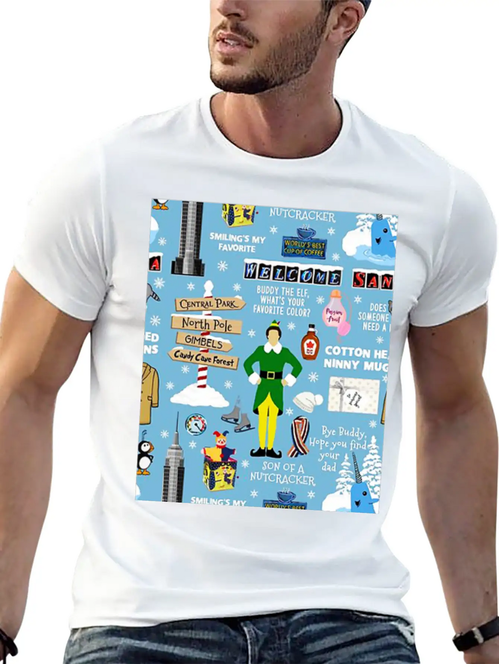 Buddy The Elf Collage Unisex Short Sleeve Soft Cotton T-Shirt – Casual Everyday Wear